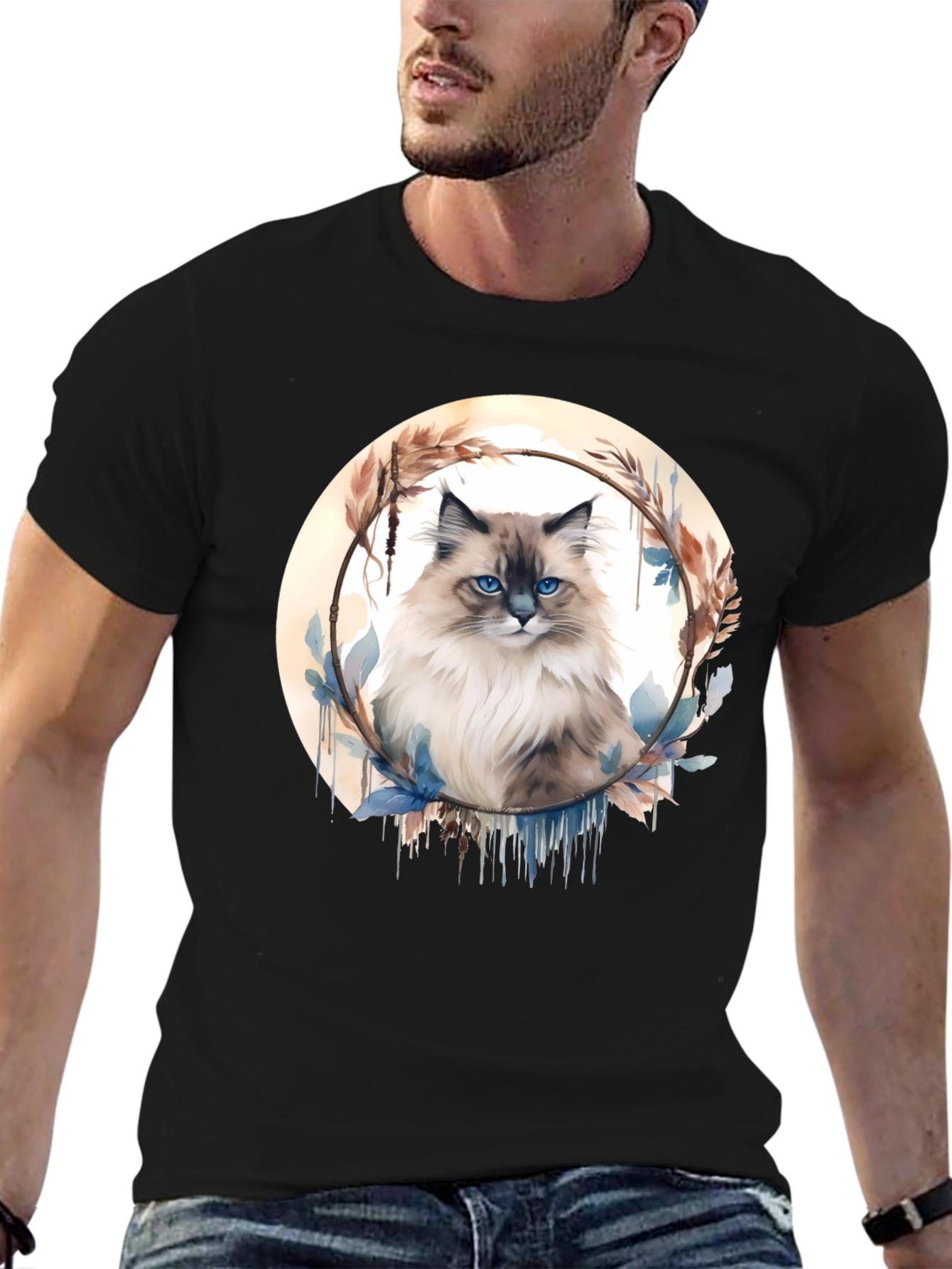 Cat Art Graphic Tee - Black Casual T-Shirt