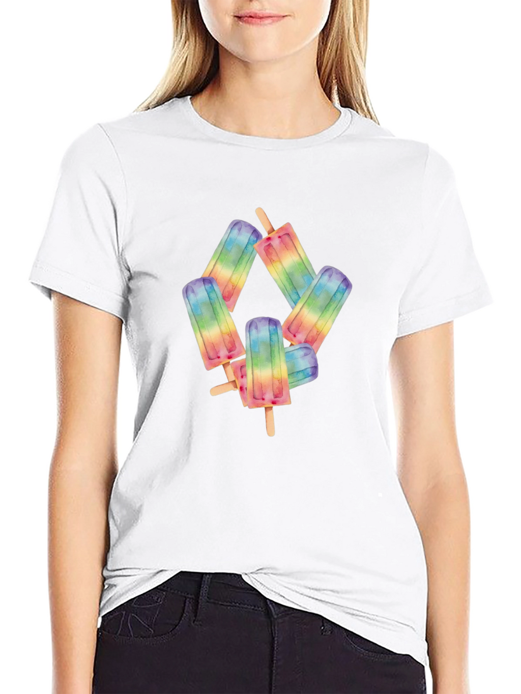 Rainbow Popsicle Graphic Black T-Shirt