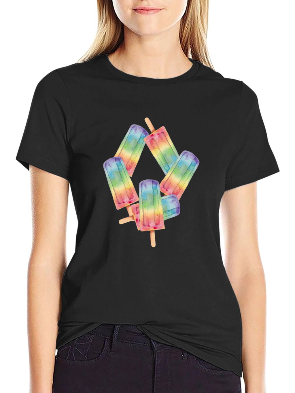 Rainbow Popsicle Graphic Black T-Shirt
