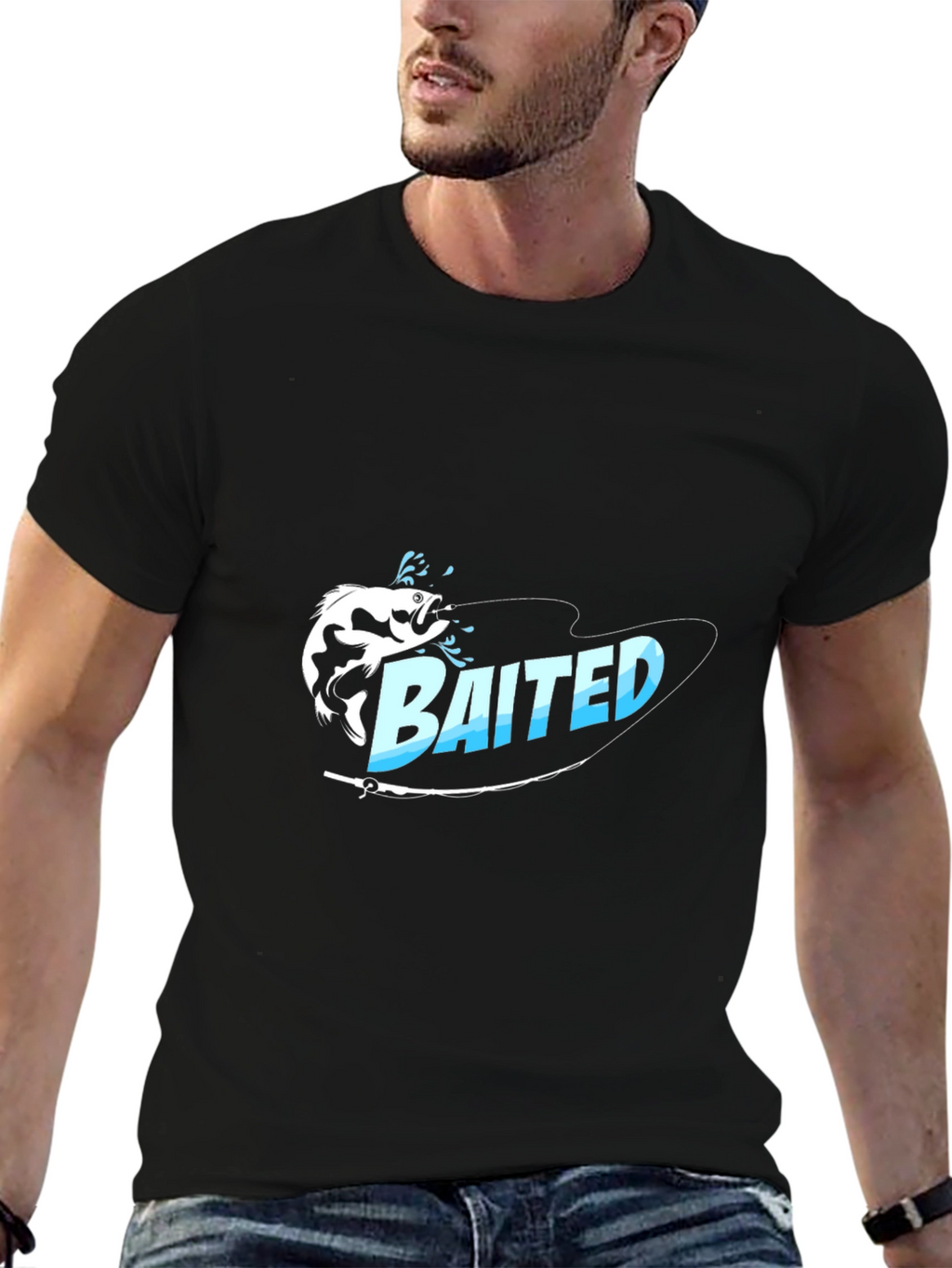 Bait Fishing Graphic Tee - Black Cotton T-Shirt