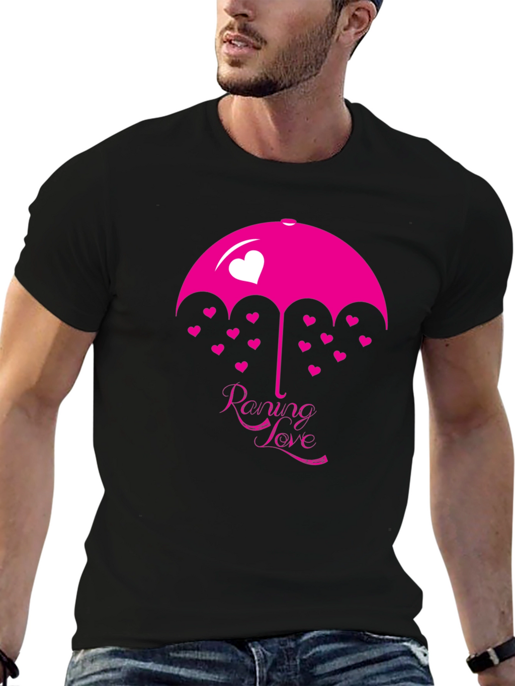 Raining Love Graphic Print Black T-Shirt