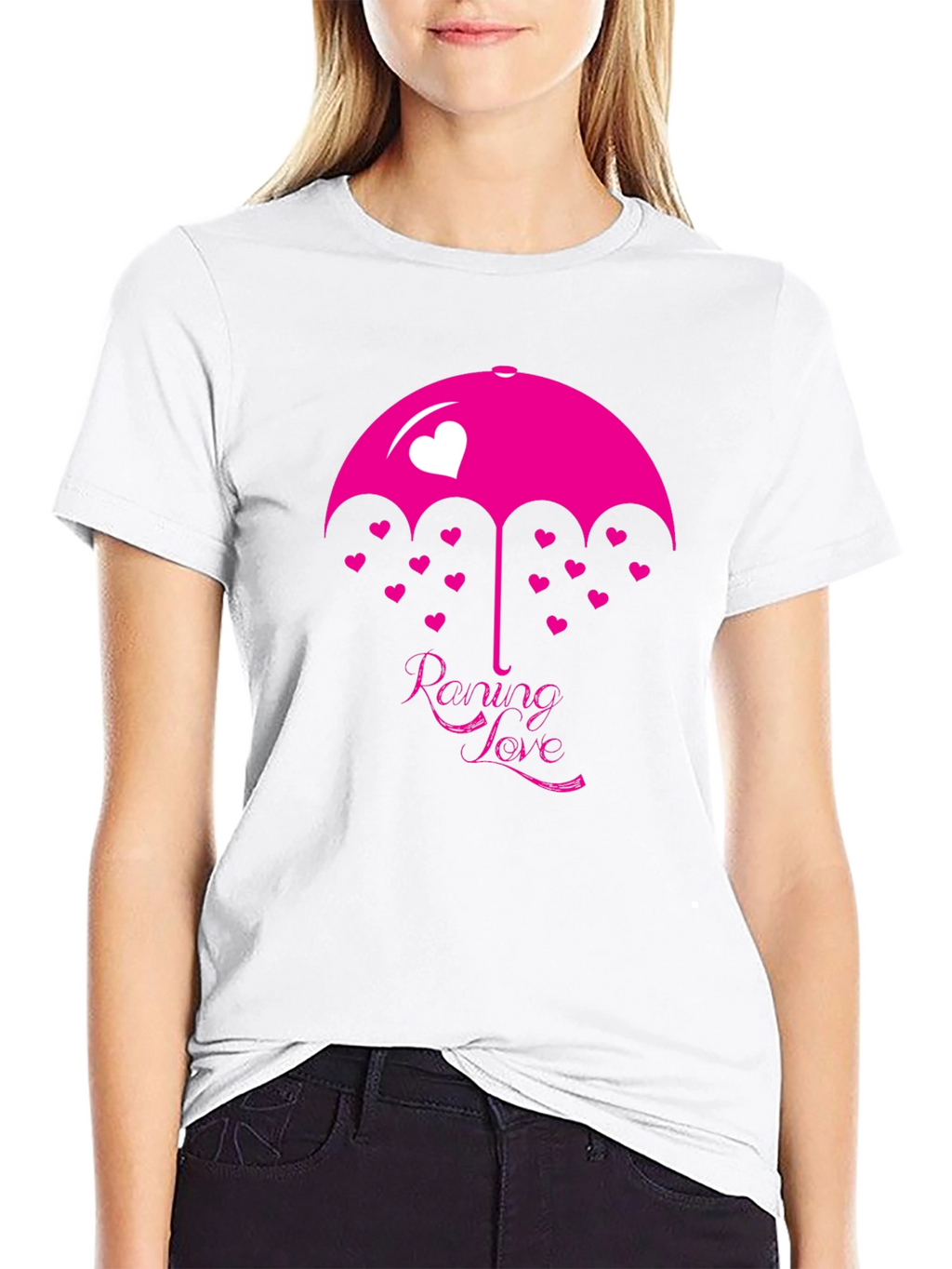 Raining Love Graphic Print Black T-Shirt