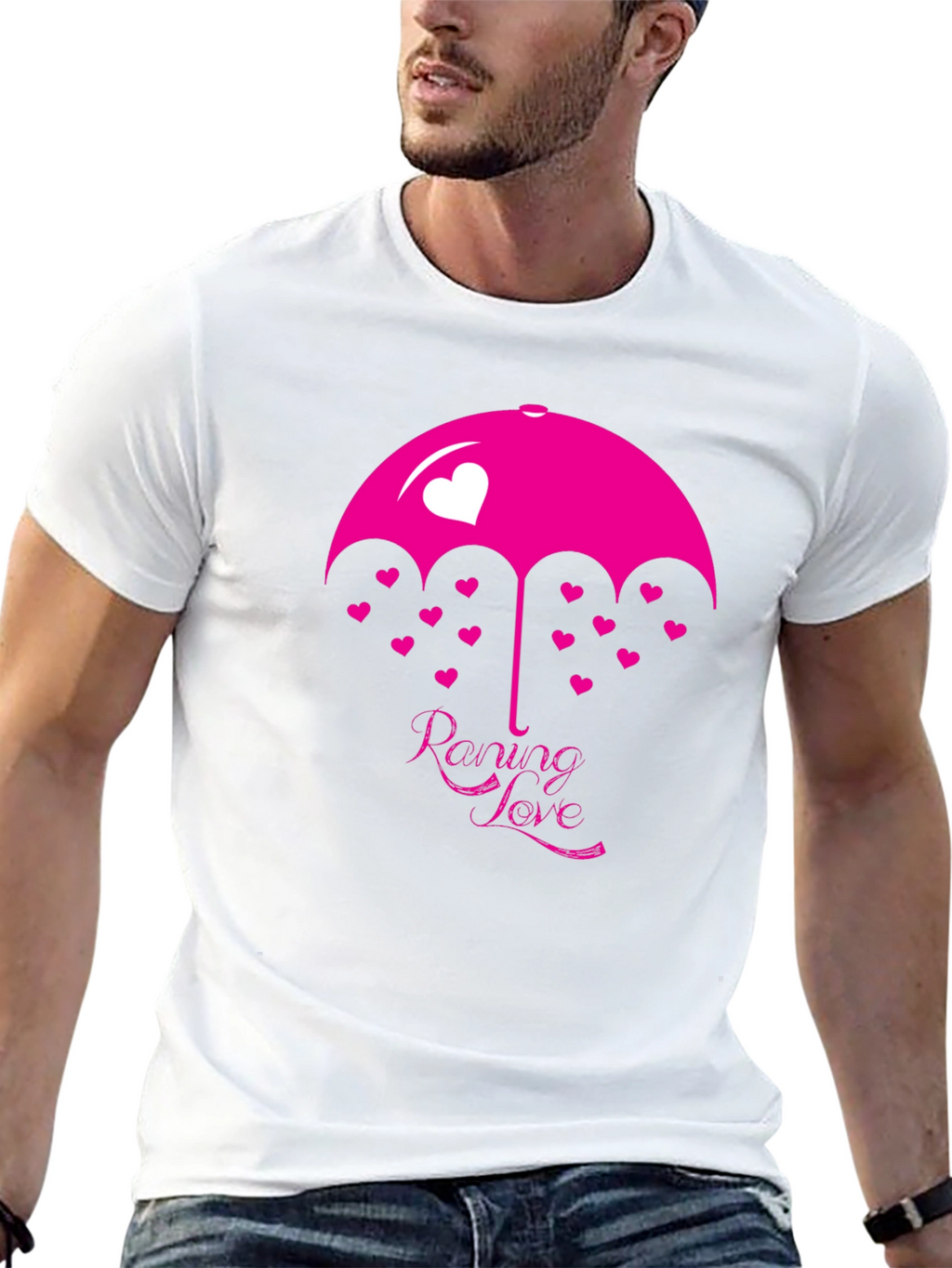 Raining Love Graphic Print Black T-Shirt