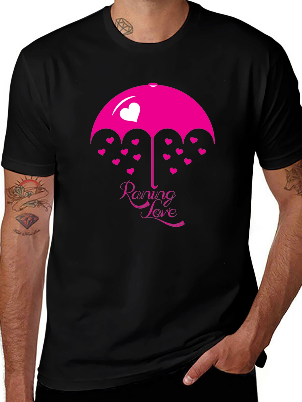 Raining Love Graphic Print Black T-Shirt