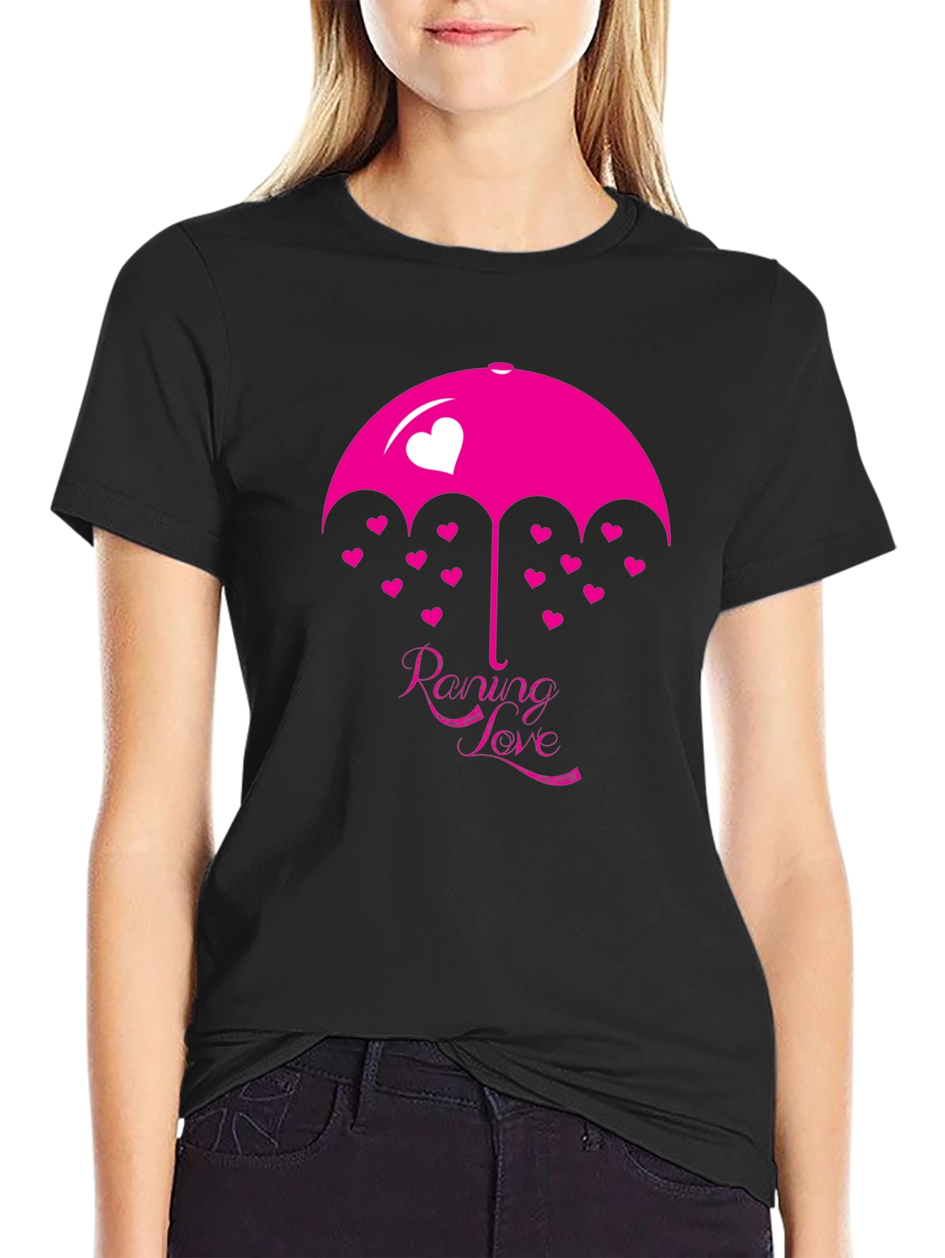 Raining Love Graphic Print Black T-Shirt