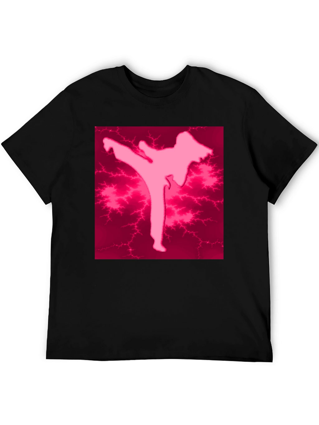 Pink Karate Silhouette Black T-Shirt