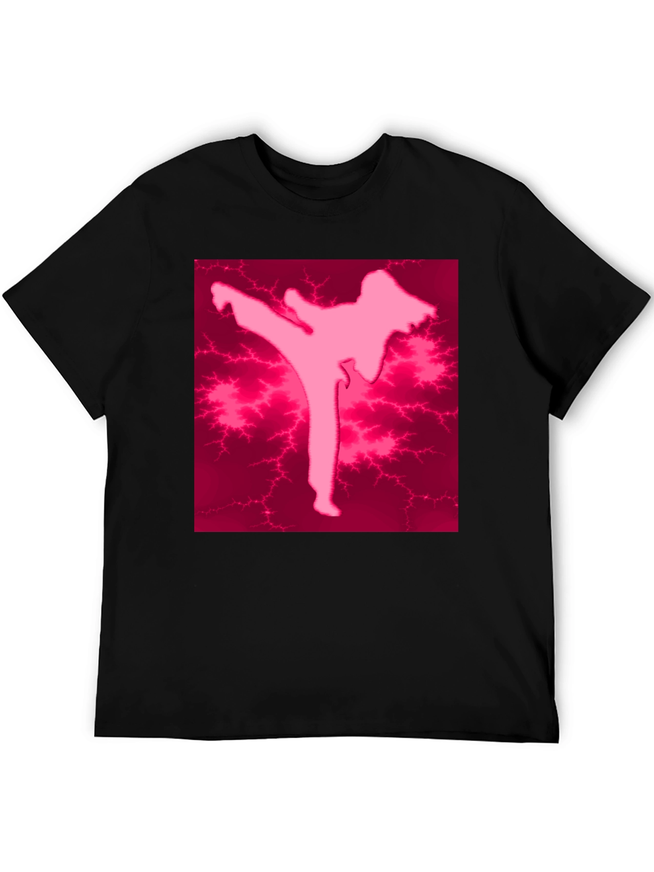 Pink Karate Silhouette Black T-Shirt