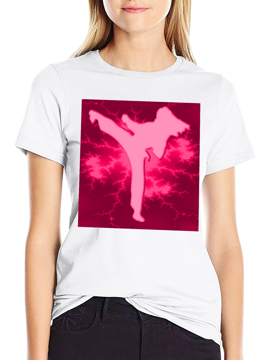 Pink Karate Silhouette Black T-Shirt
