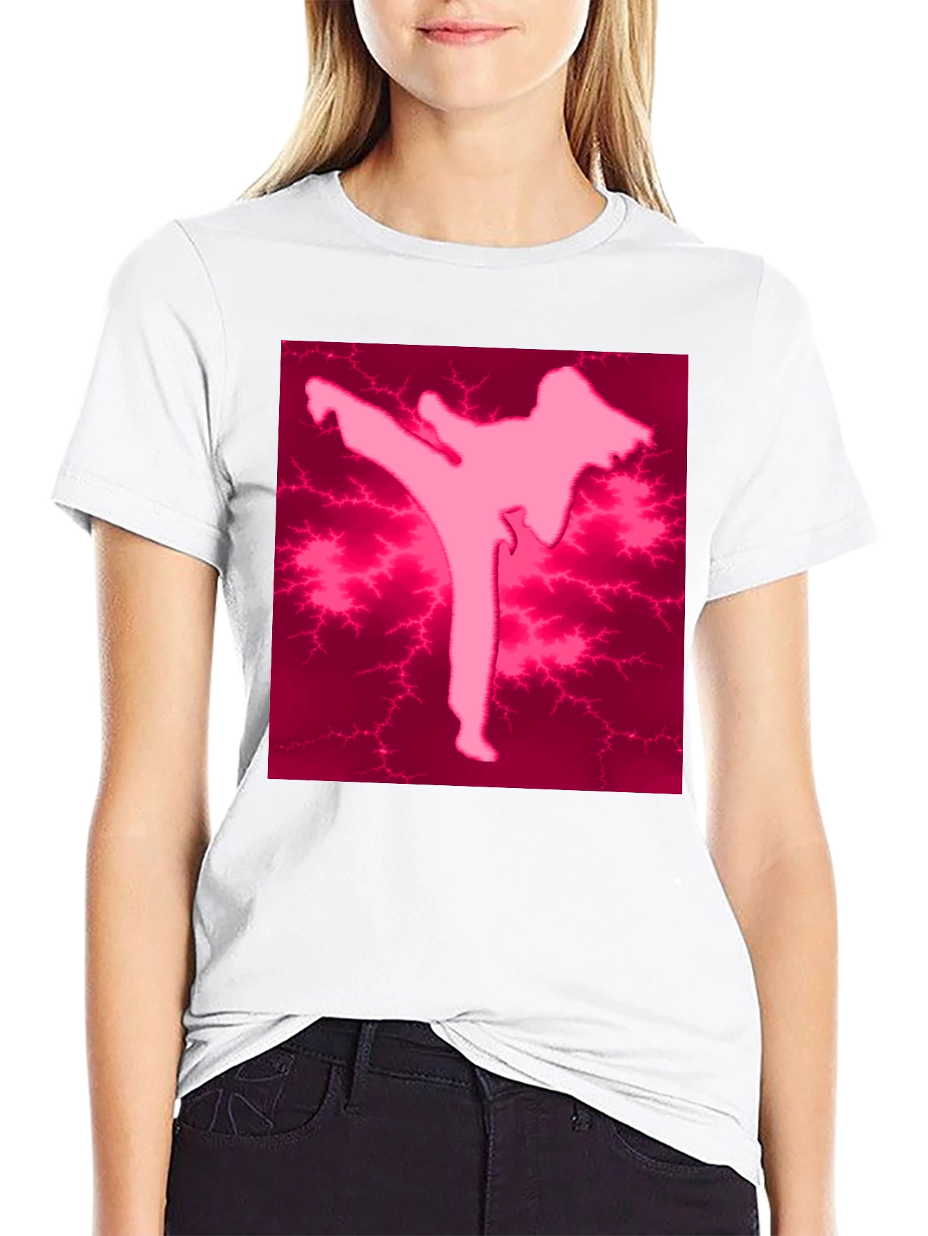 Pink Karate Silhouette Black T-Shirt