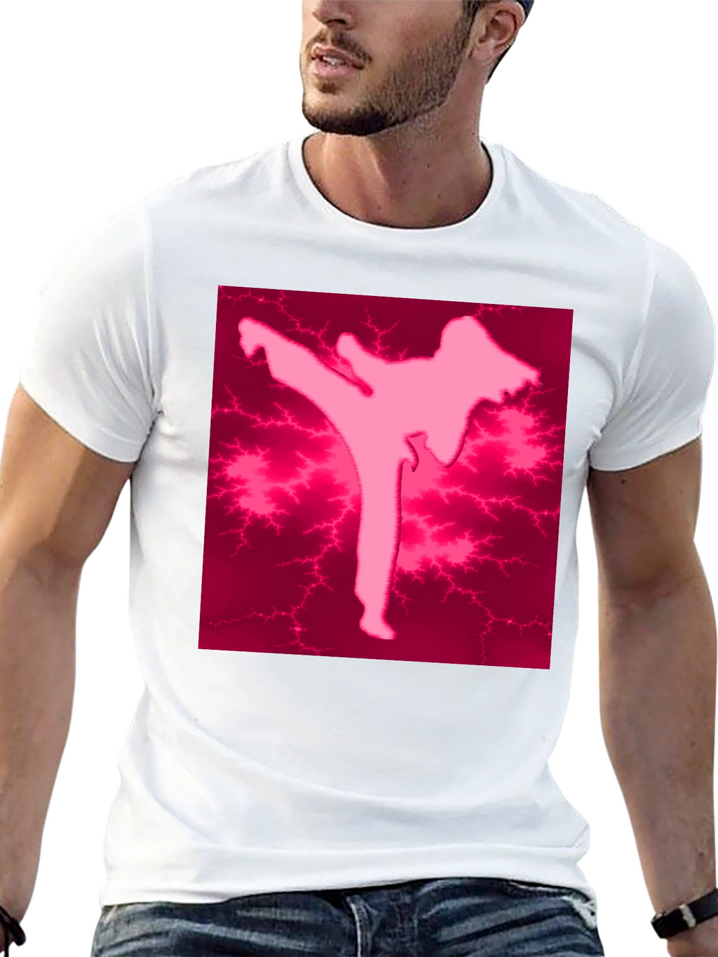 Pink Karate Silhouette Black T-Shirt