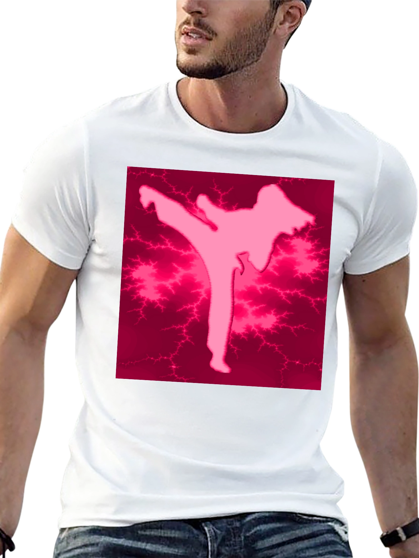 Pink Karate Silhouette Black T-Shirt