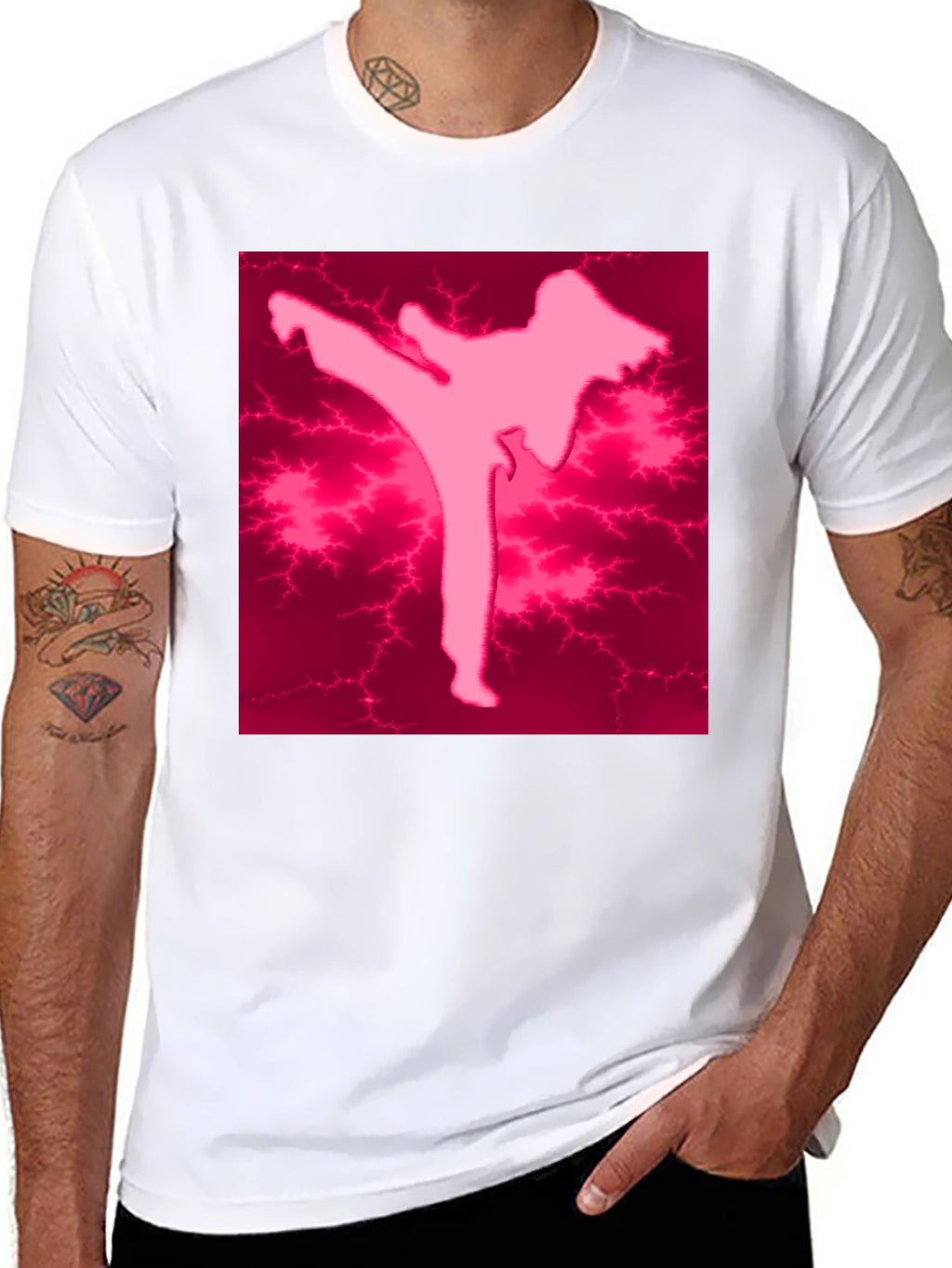 Pink Karate Silhouette Black T-Shirt