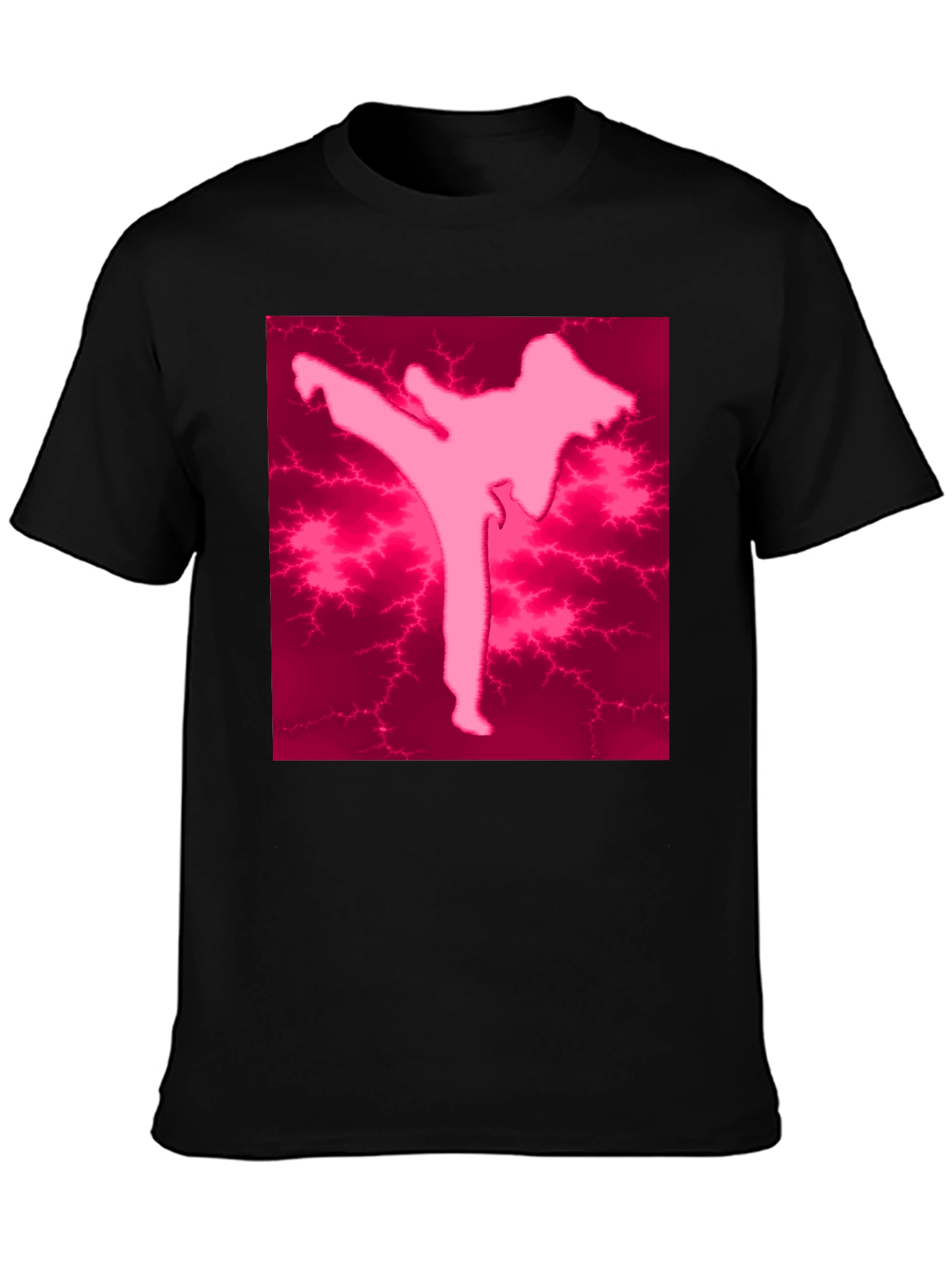 Pink Karate Silhouette Black T-Shirt