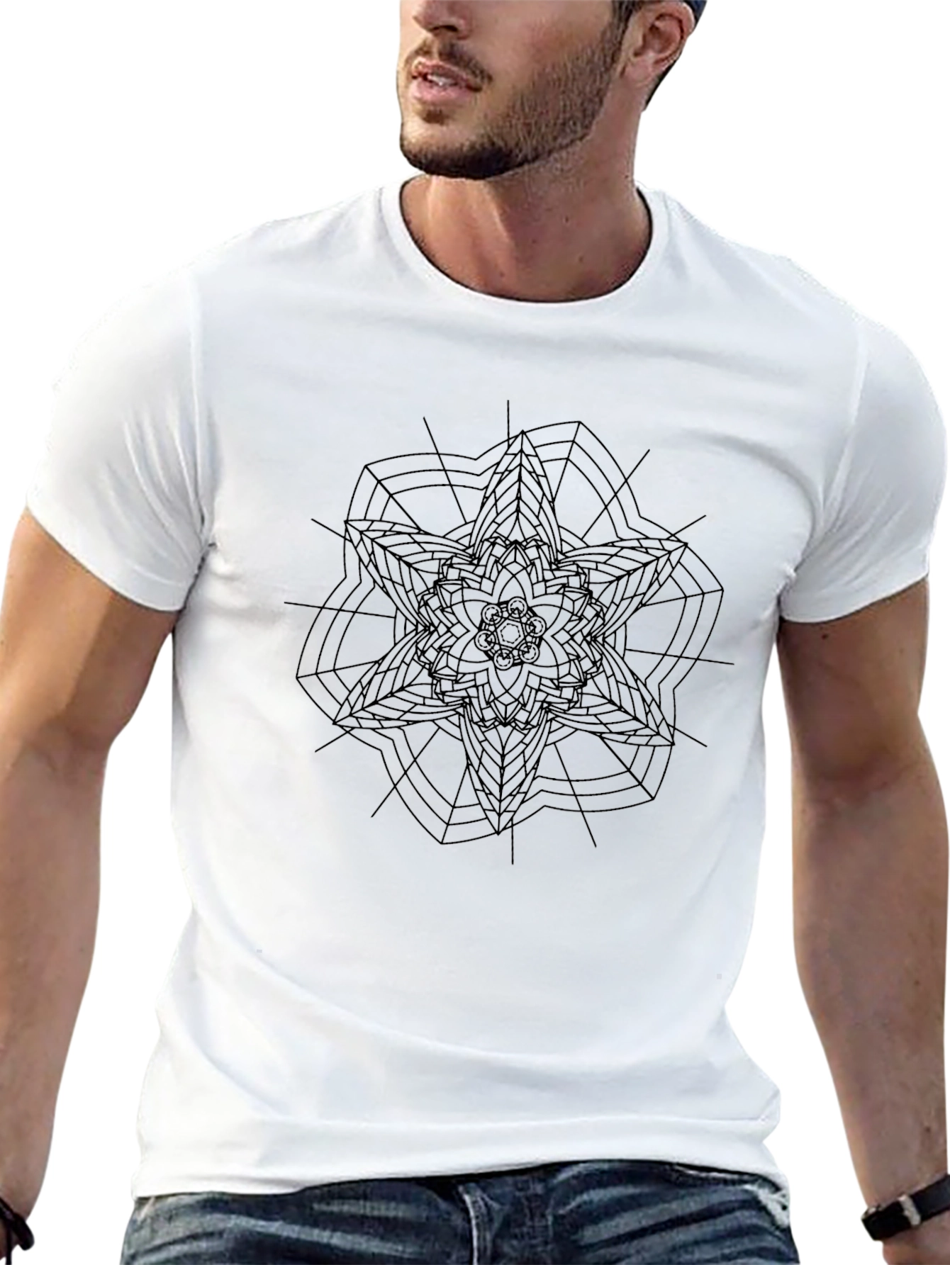Abstract Geometric Graphic Tee - Black