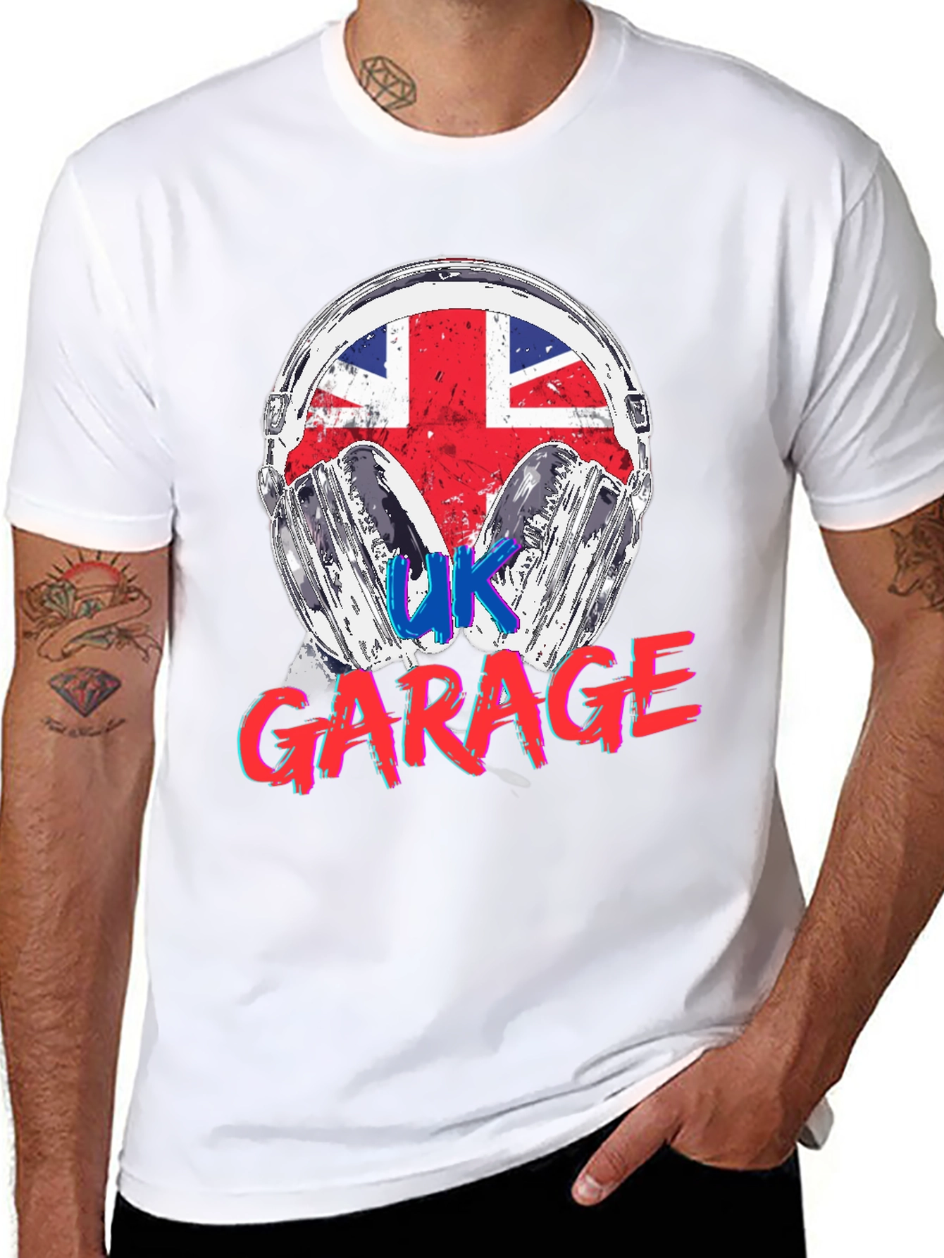 UK Garage Music T-Shirt Union Jack Headphones Design