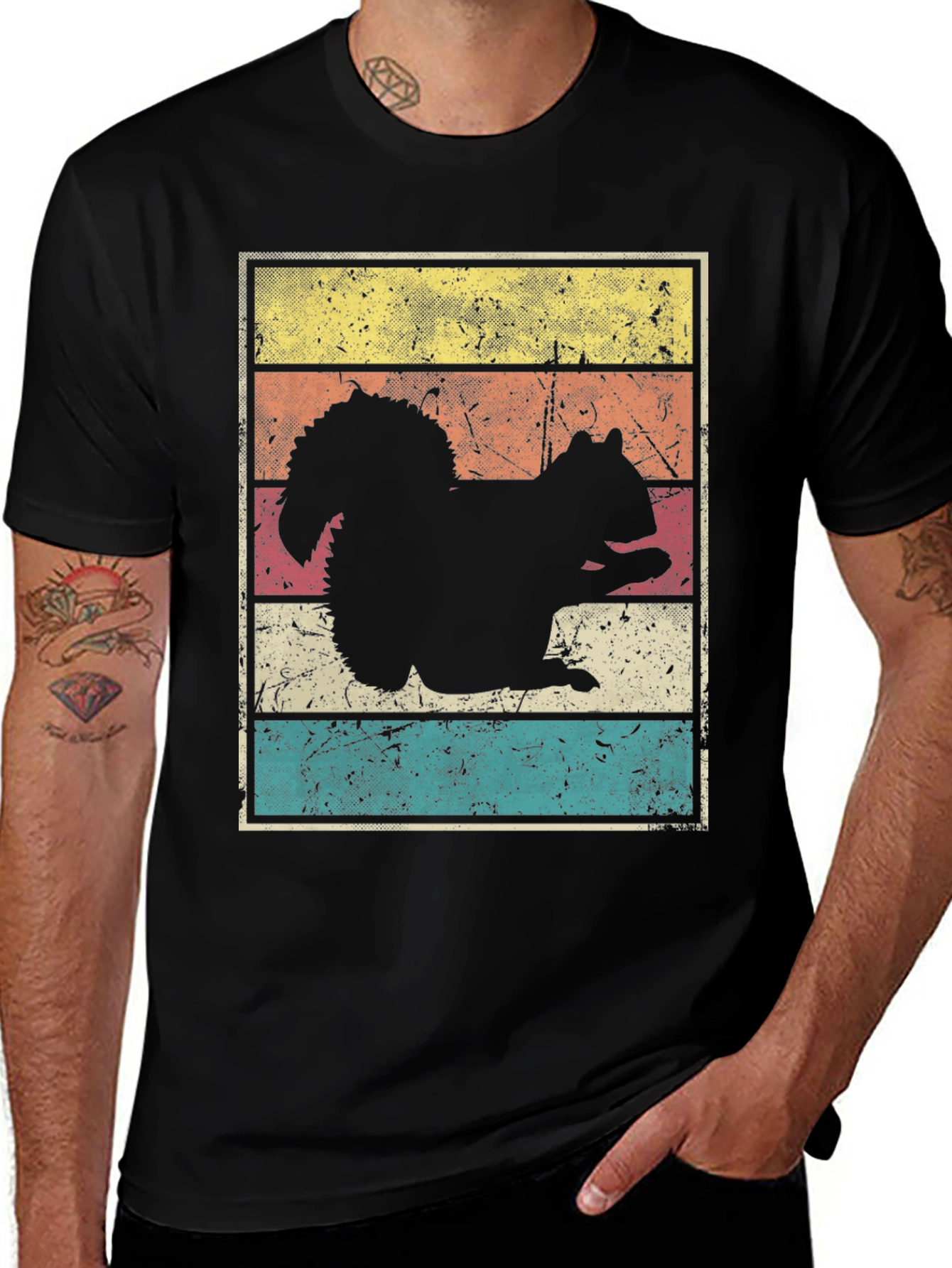 Squirrel Silhouette Retro Style Graphic T-Shirt