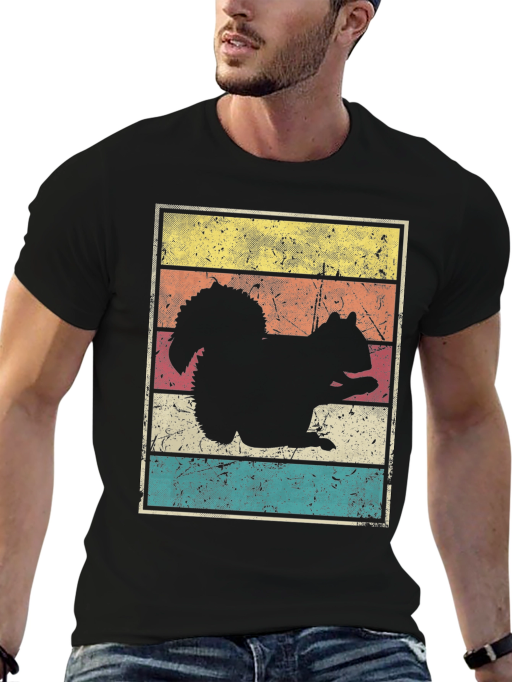 Squirrel Silhouette Retro Style Graphic T-Shirt