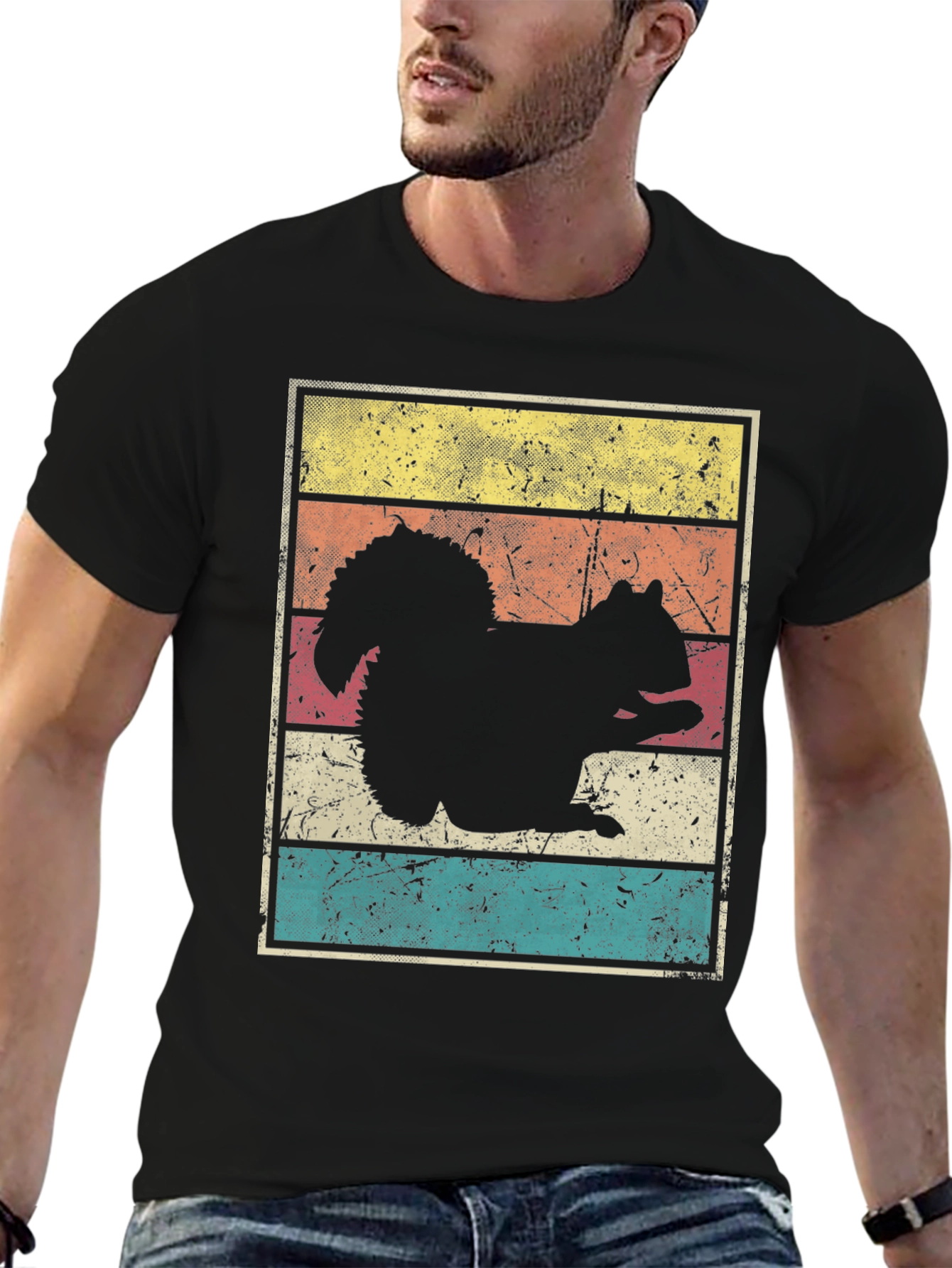 Squirrel Silhouette Retro Style Graphic T-Shirt