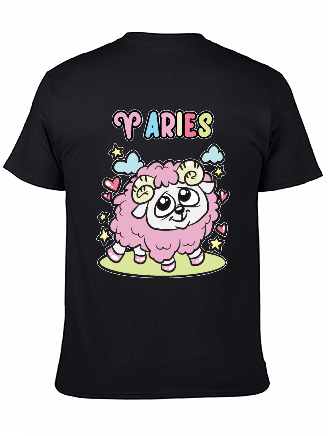 Aries Zodiac Cartoon Graphic Black Tee