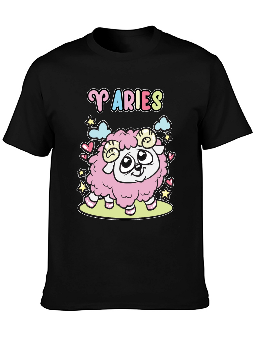 Aries Zodiac Cartoon Graphic Black Tee