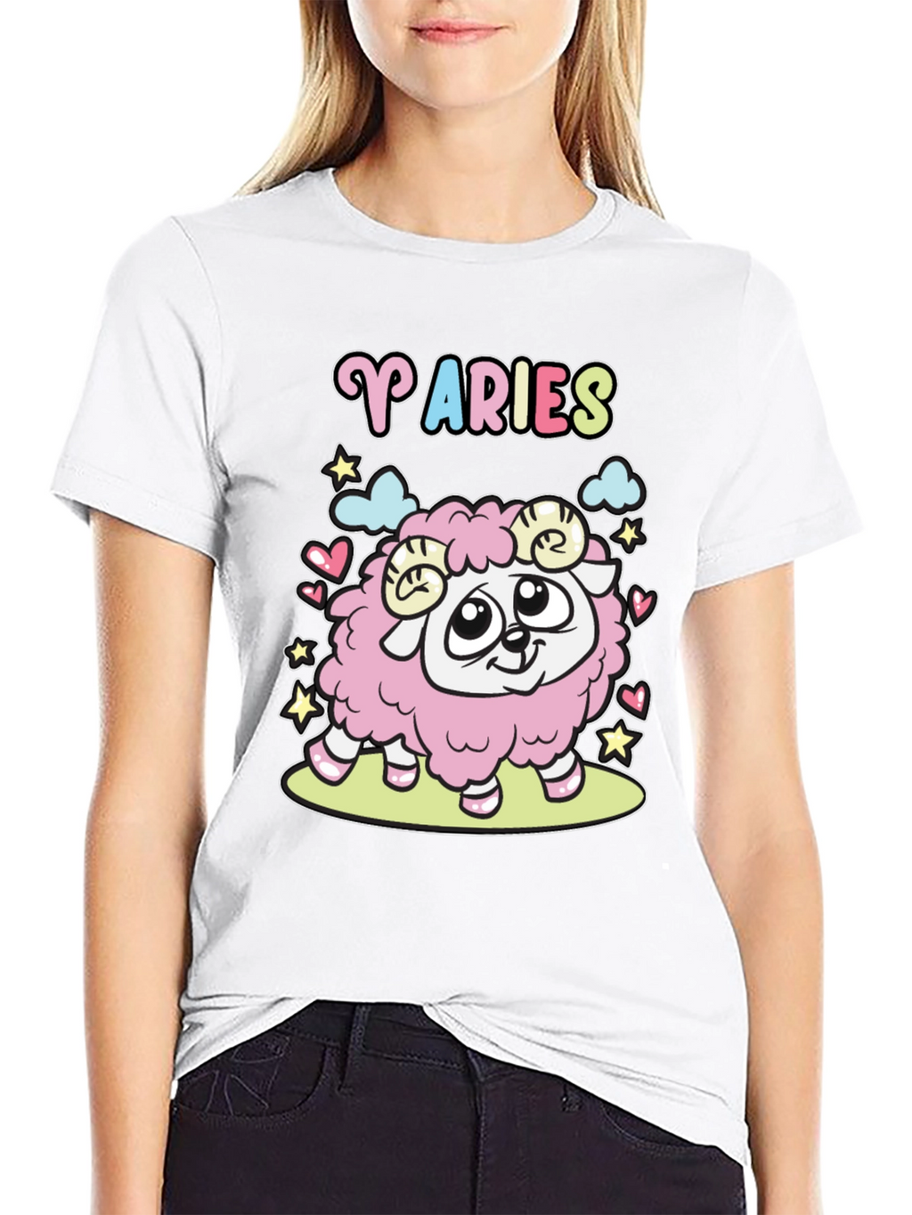 Aries Zodiac Cartoon Graphic Black Tee