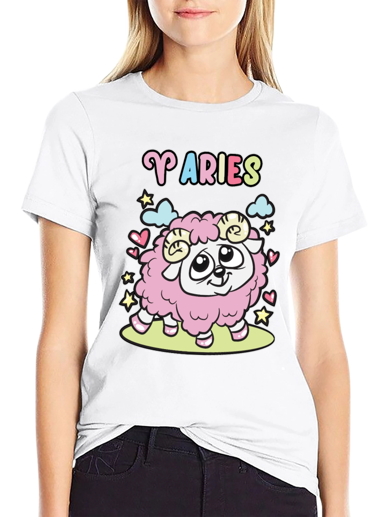 Aries Zodiac Cartoon Graphic Black Tee
