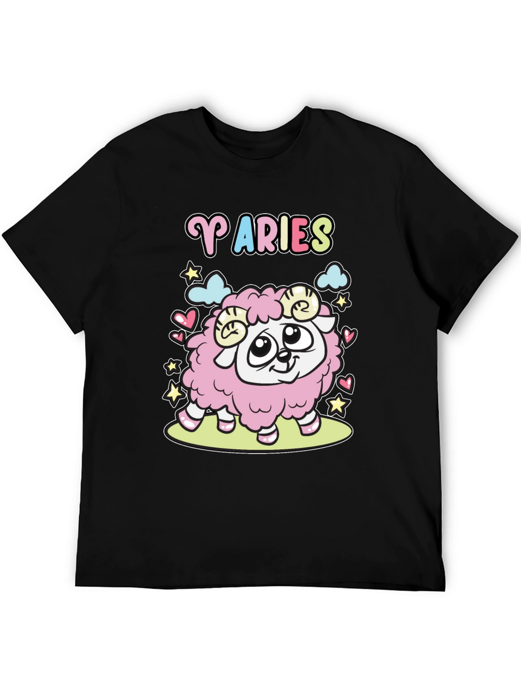 Aries Zodiac Cartoon Graphic Black Tee