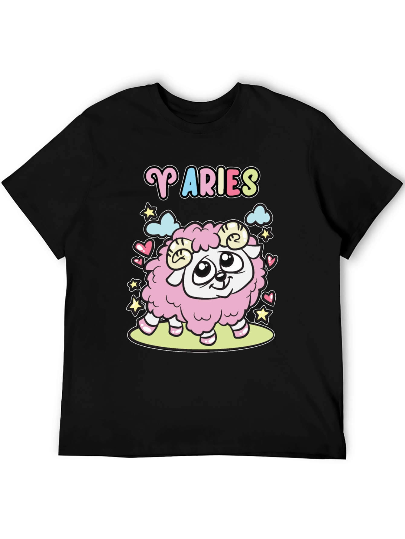 Aries Zodiac Cartoon Graphic Black Tee