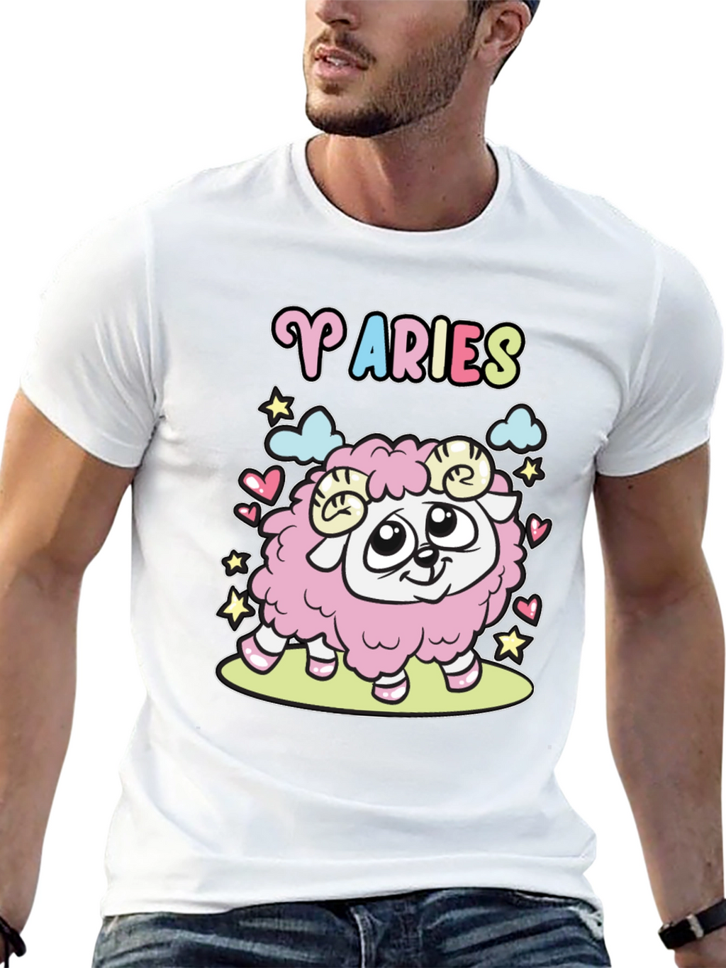 Aries Zodiac Cartoon Graphic Black Tee