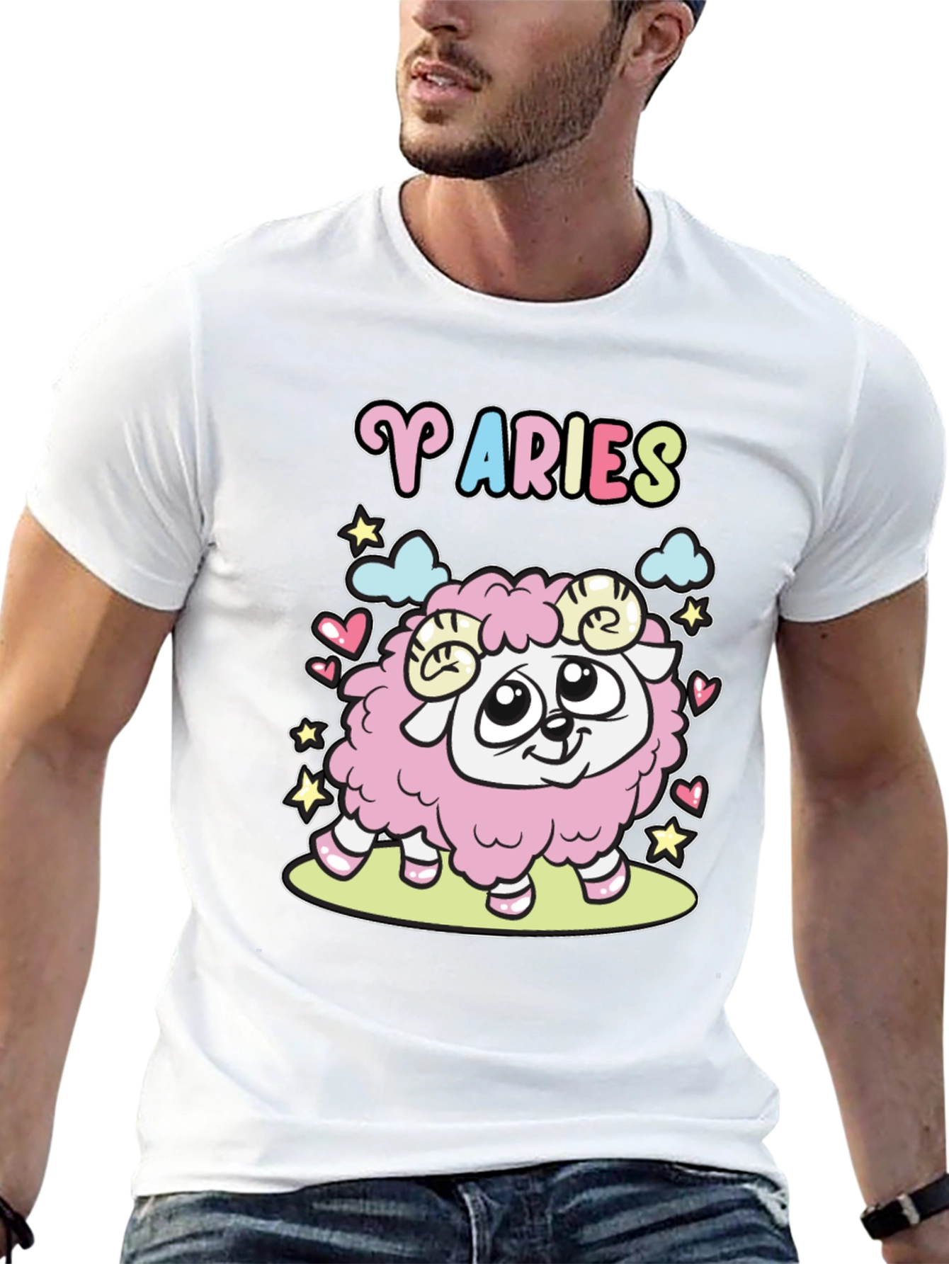 Aries Zodiac Cartoon Graphic Black Tee