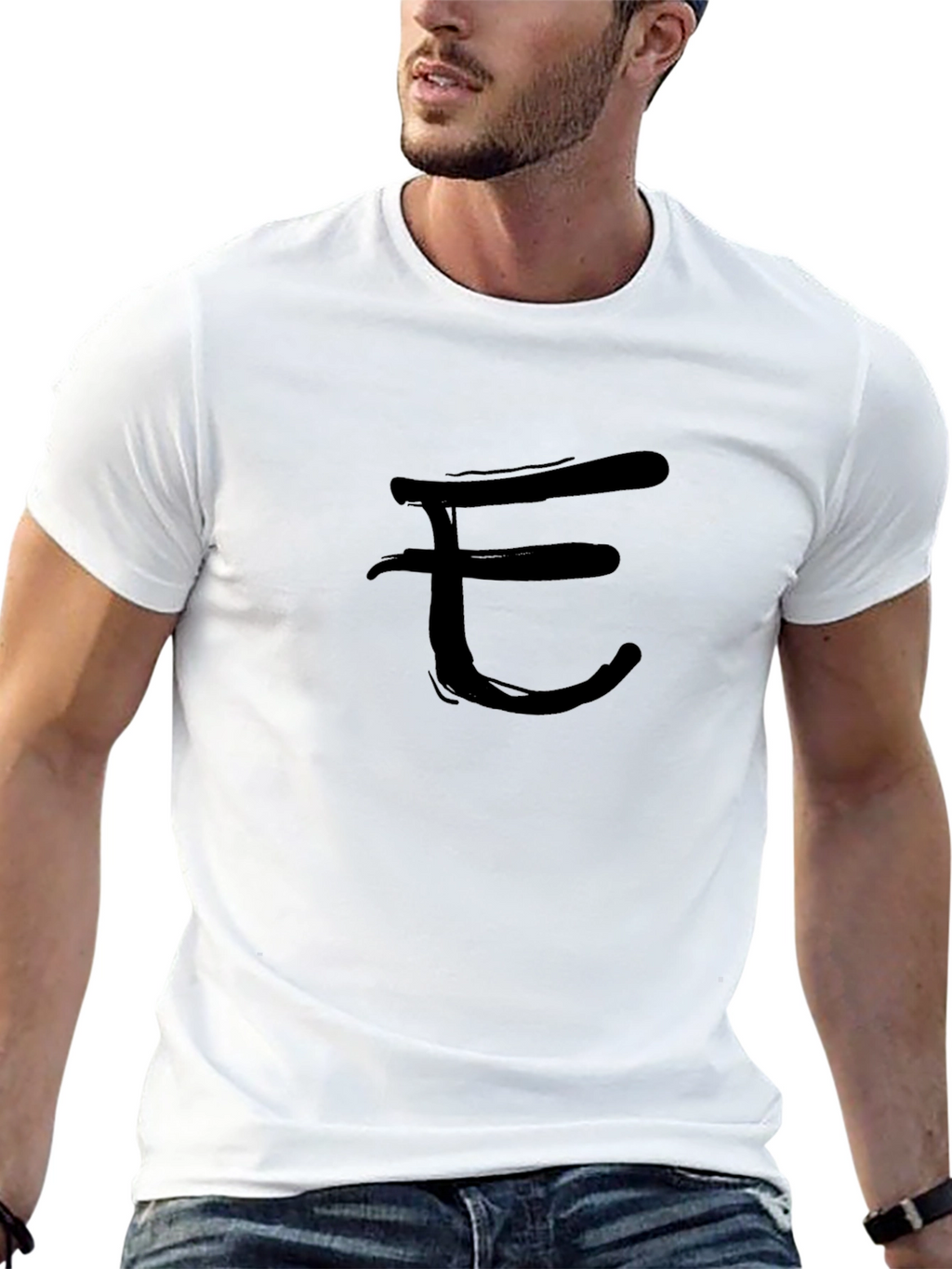 Minimalist Black T-Shirt with Brushstroke Letter Design