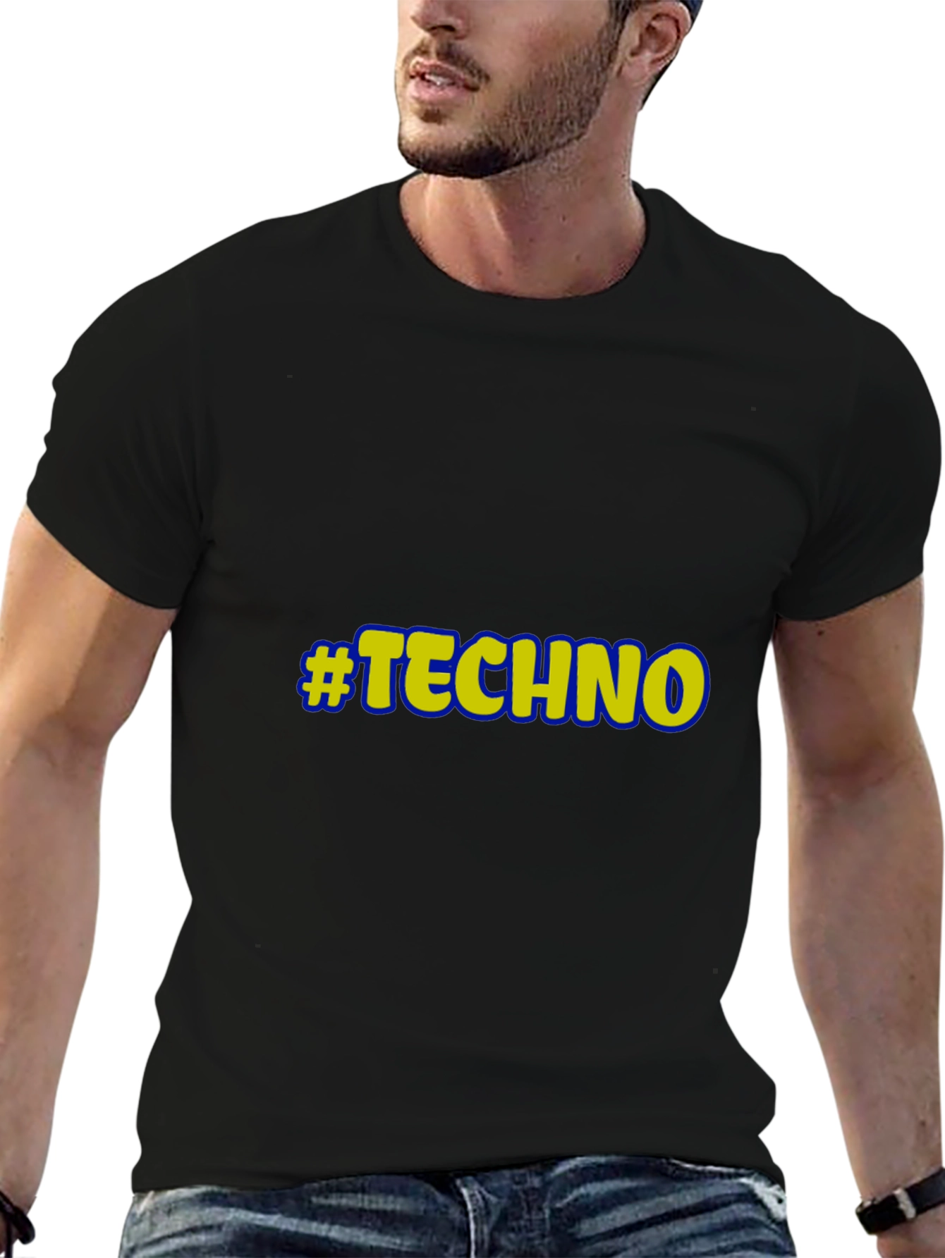 Black #Techno Graphic T-Shirt