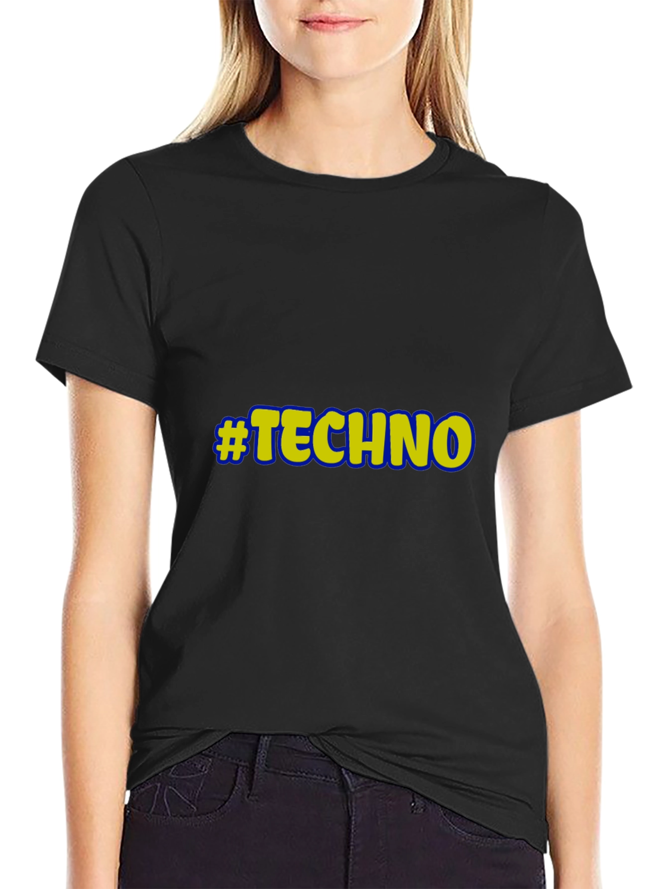 Black #Techno Graphic T-Shirt