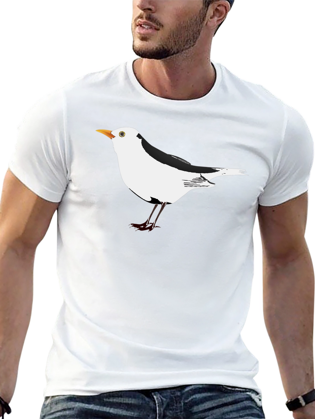 Black T-Shirt with Unique Seagull Bird Graphic