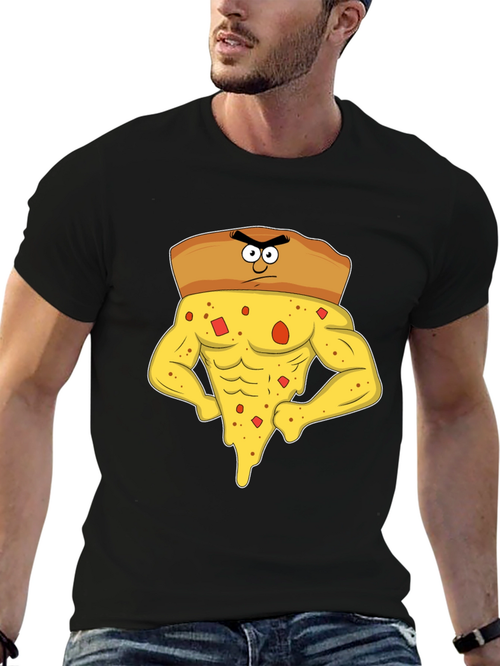 Funny Muscular Pizza Slice Graphic T-Shirt