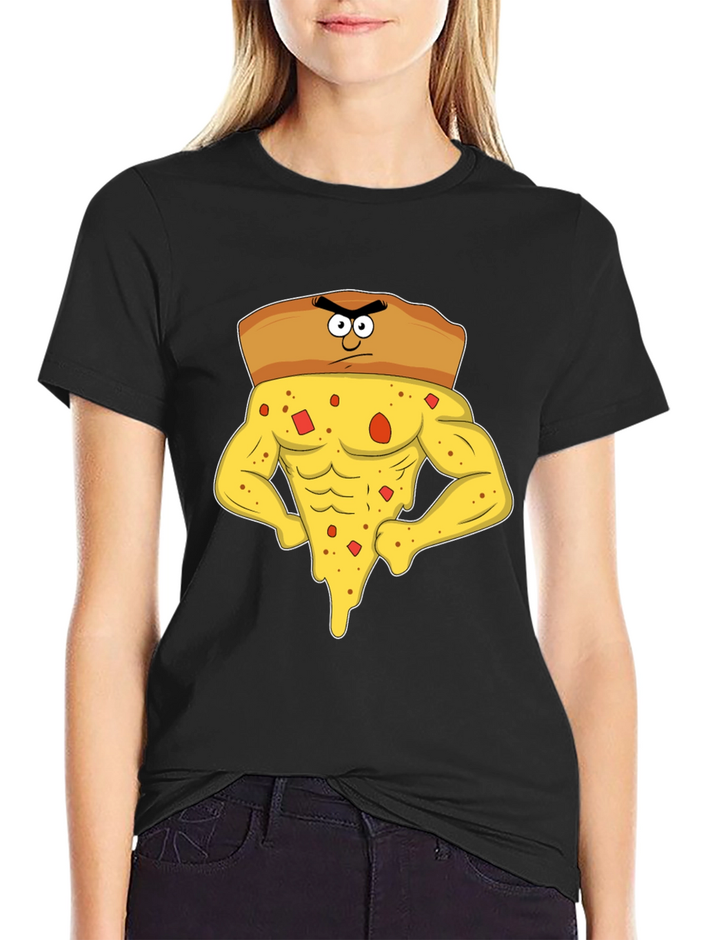 Funny Muscular Pizza Slice Graphic T-Shirt