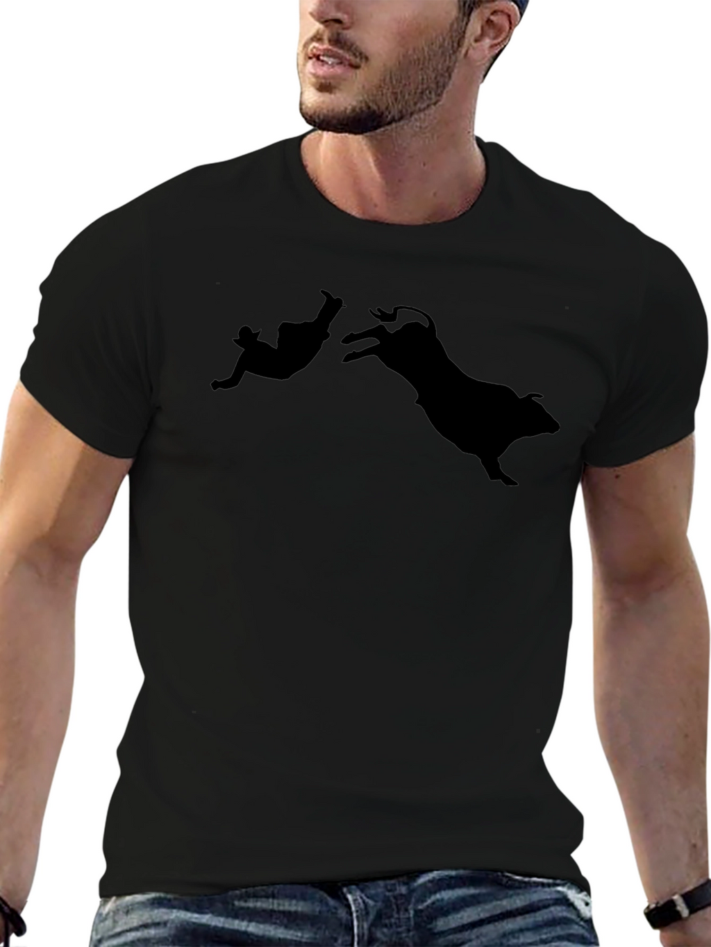Bull Riding Silhouette Black T-Shirt