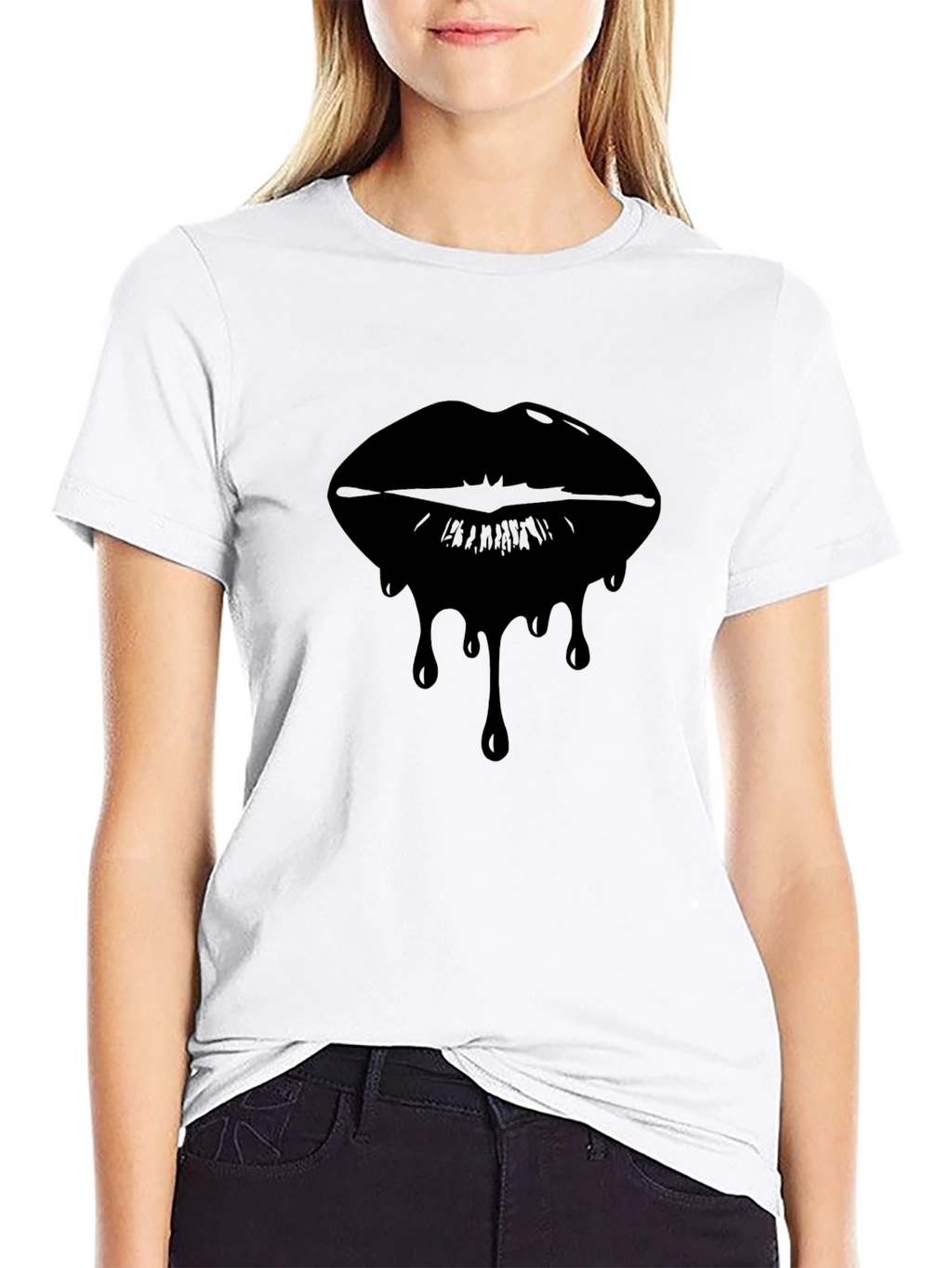 Dripping Lips Graphic Tee - Modern Black T-Shirt