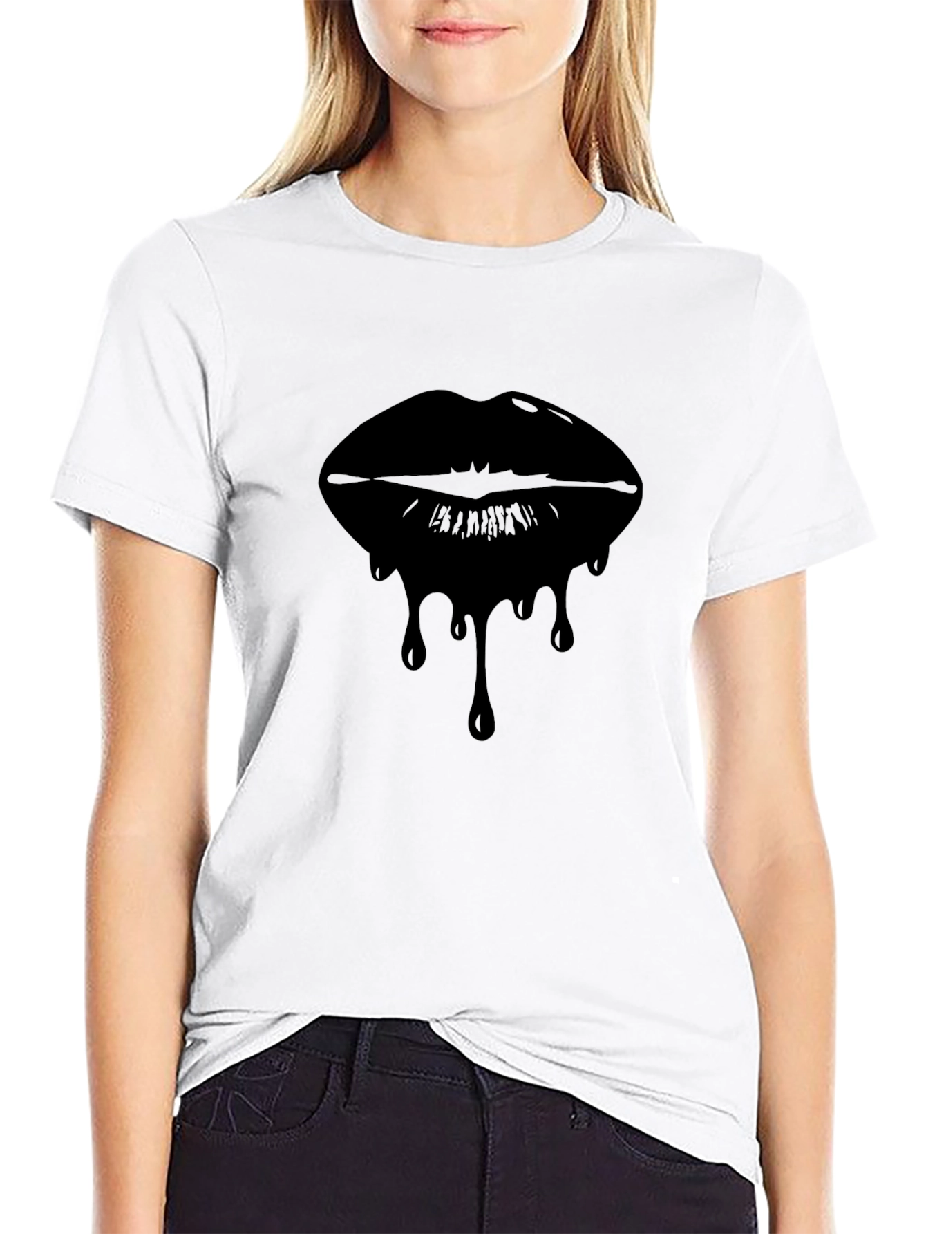 Dripping Lips Graphic Tee - Modern Black T-Shirt