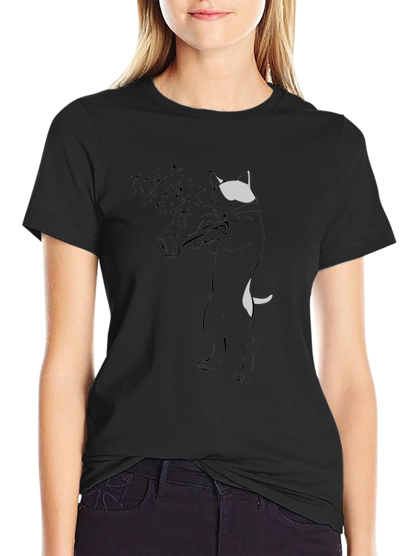 Cool Cat Trumpet Player Graphic T-Shirt