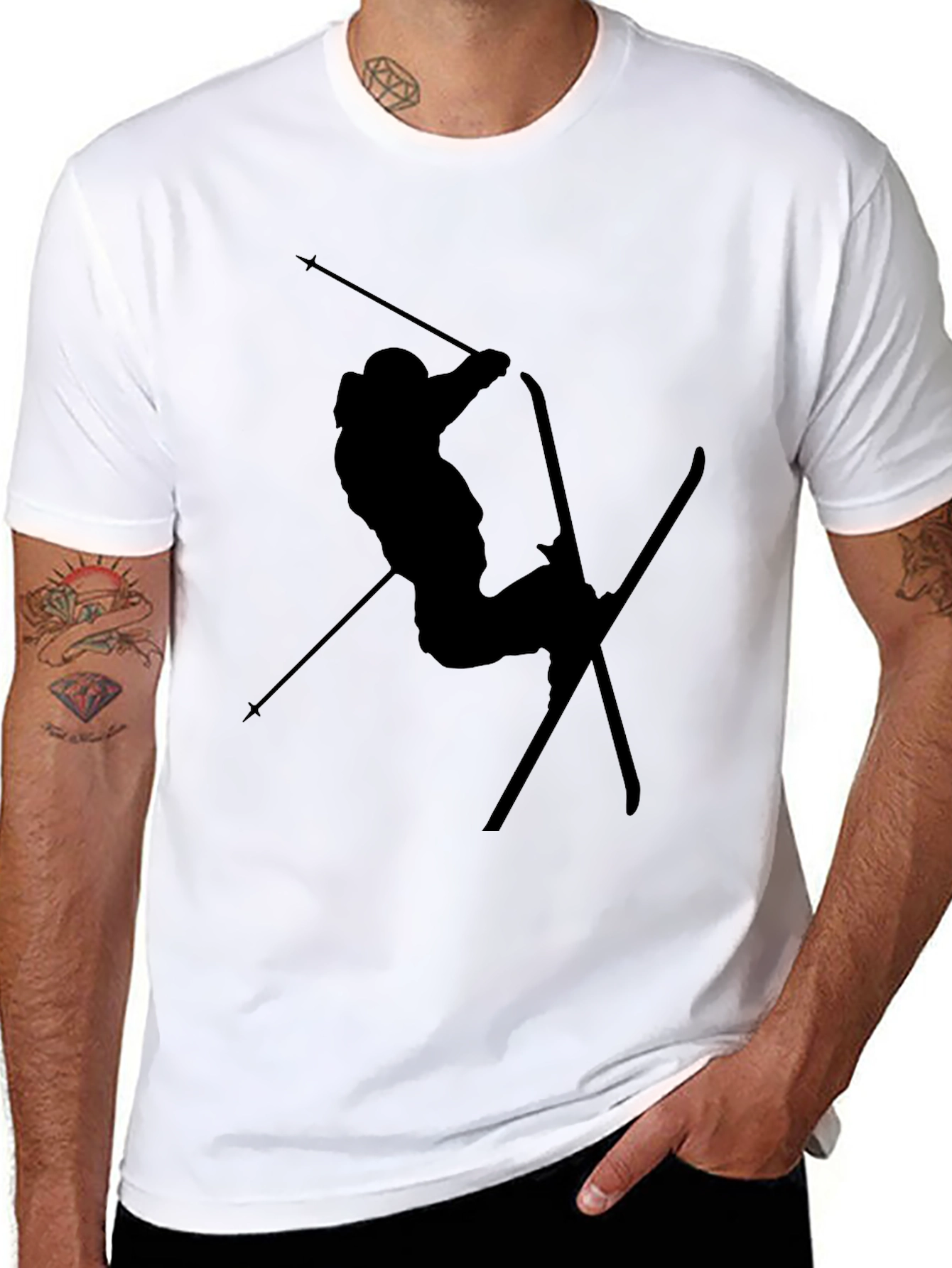 Black Skiing Silhouette Graphic T-Shirt