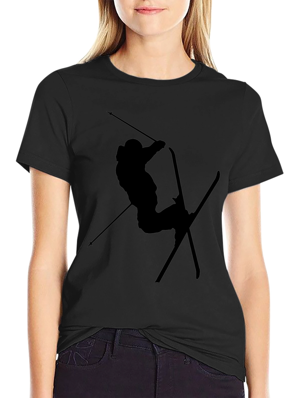 Black Skiing Silhouette Graphic T-Shirt