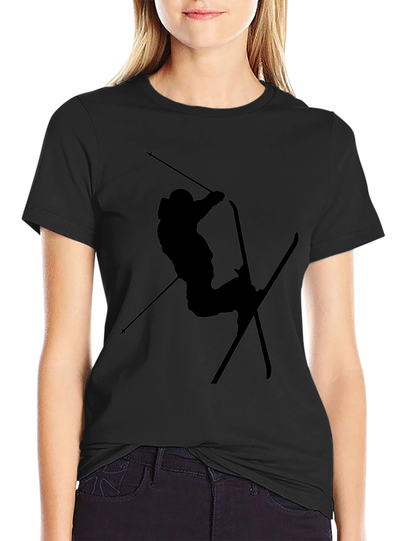 Black Skiing Silhouette Graphic T-Shirt