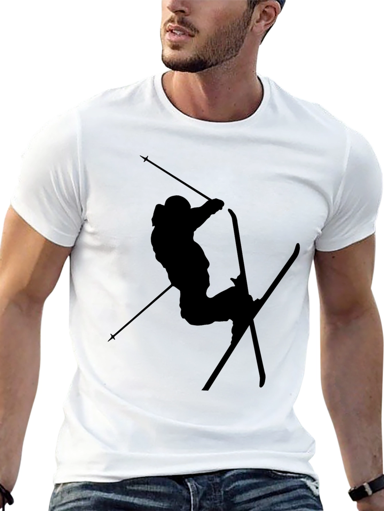 Black Skiing Silhouette Graphic T-Shirt