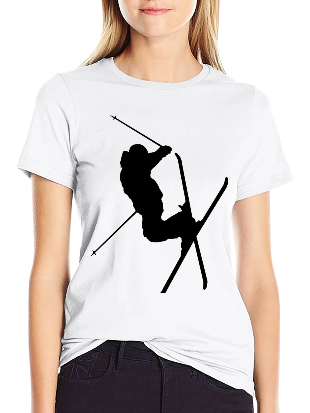 Black Skiing Silhouette Graphic T-Shirt