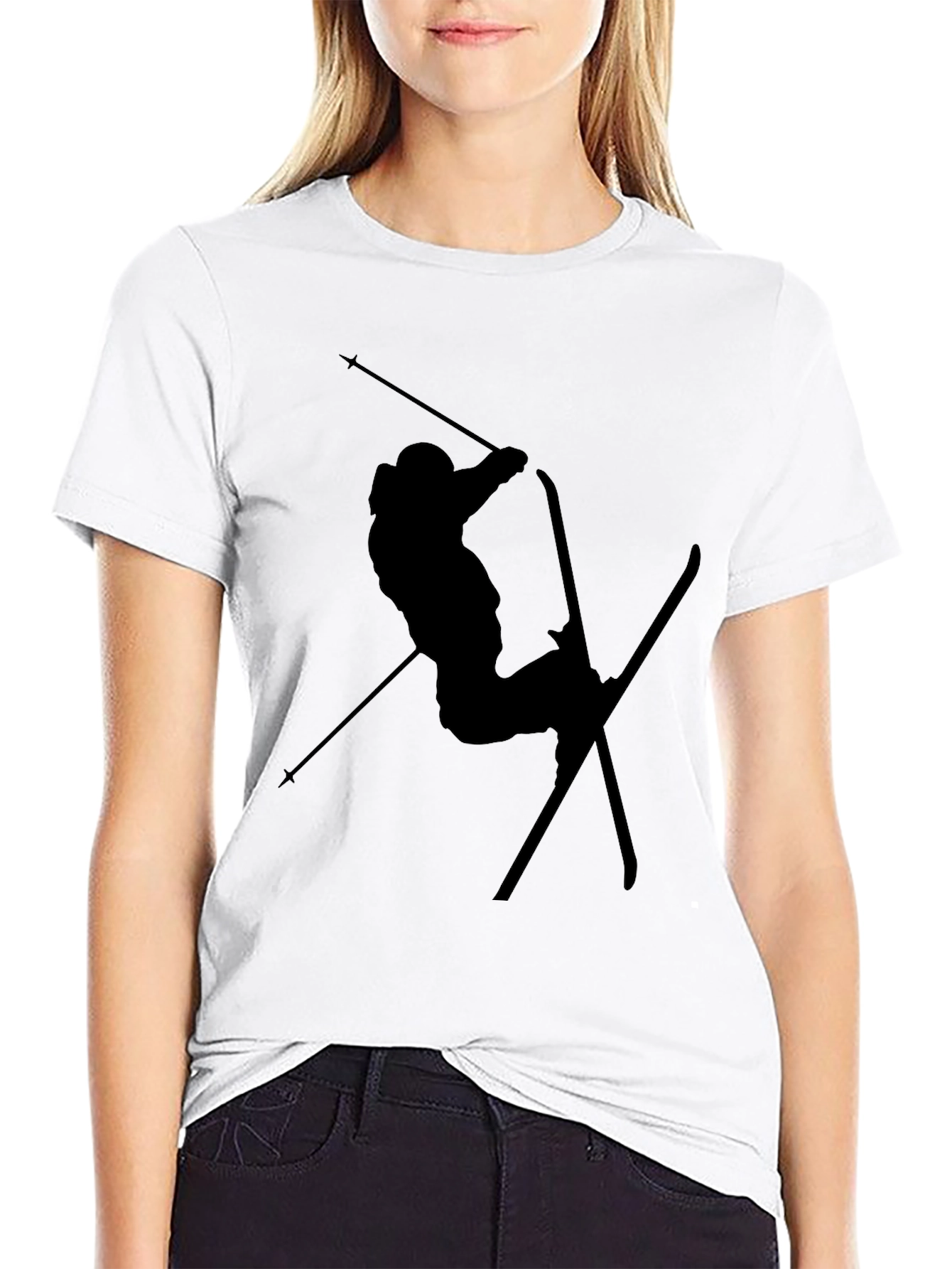 Black Skiing Silhouette Graphic T-Shirt