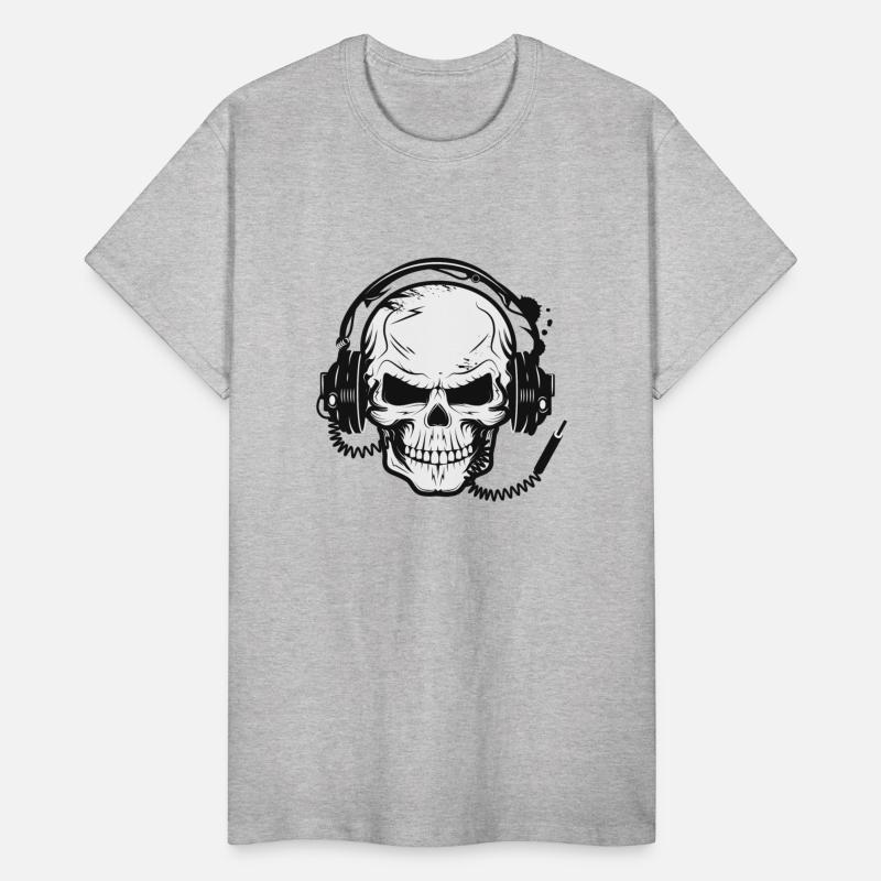 Skull with headphones black and white drawing