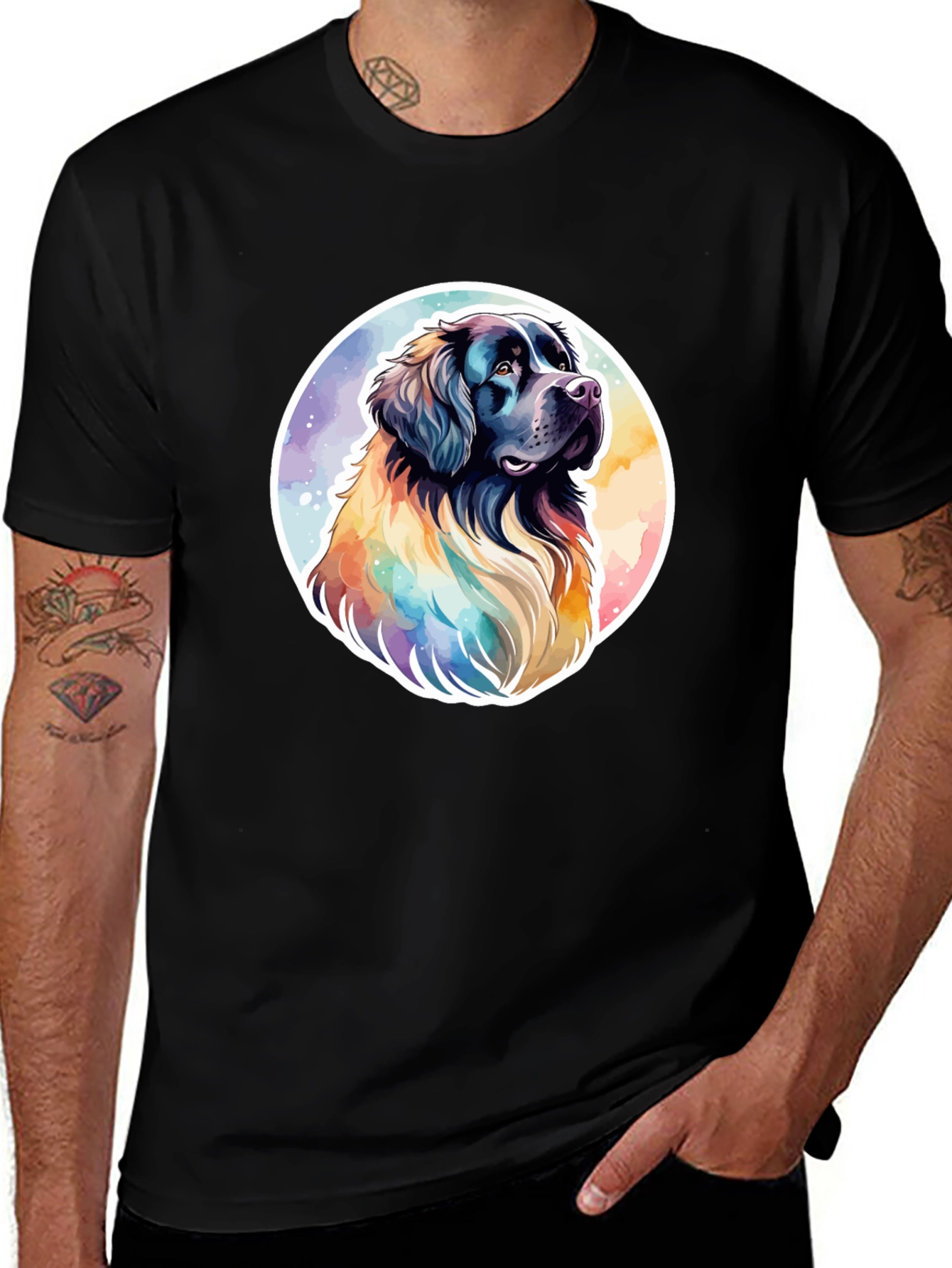 Watercolor Dog Graphic Tee - Soft Black Cotton