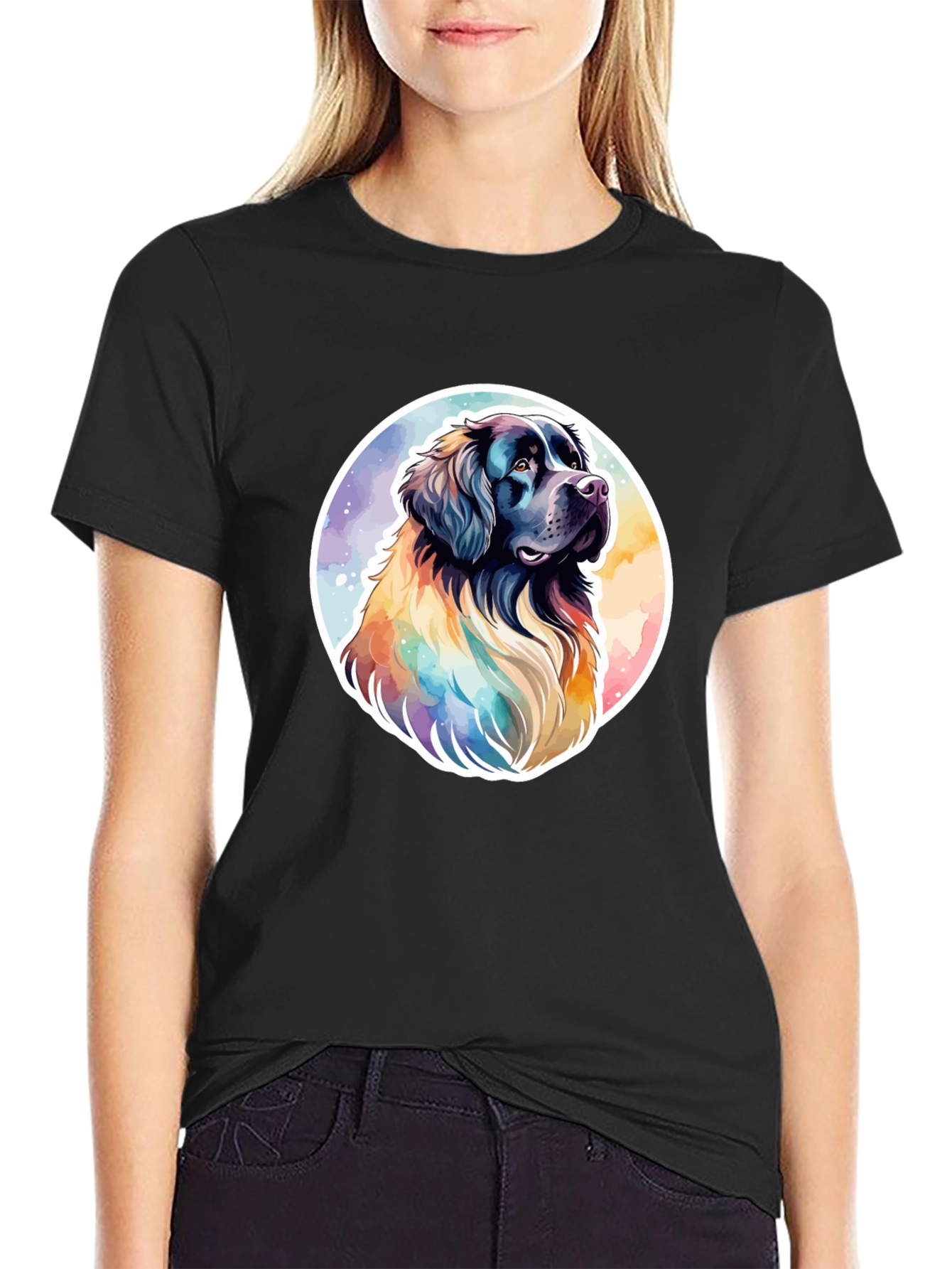 Watercolor Dog Graphic Tee - Soft Black Cotton