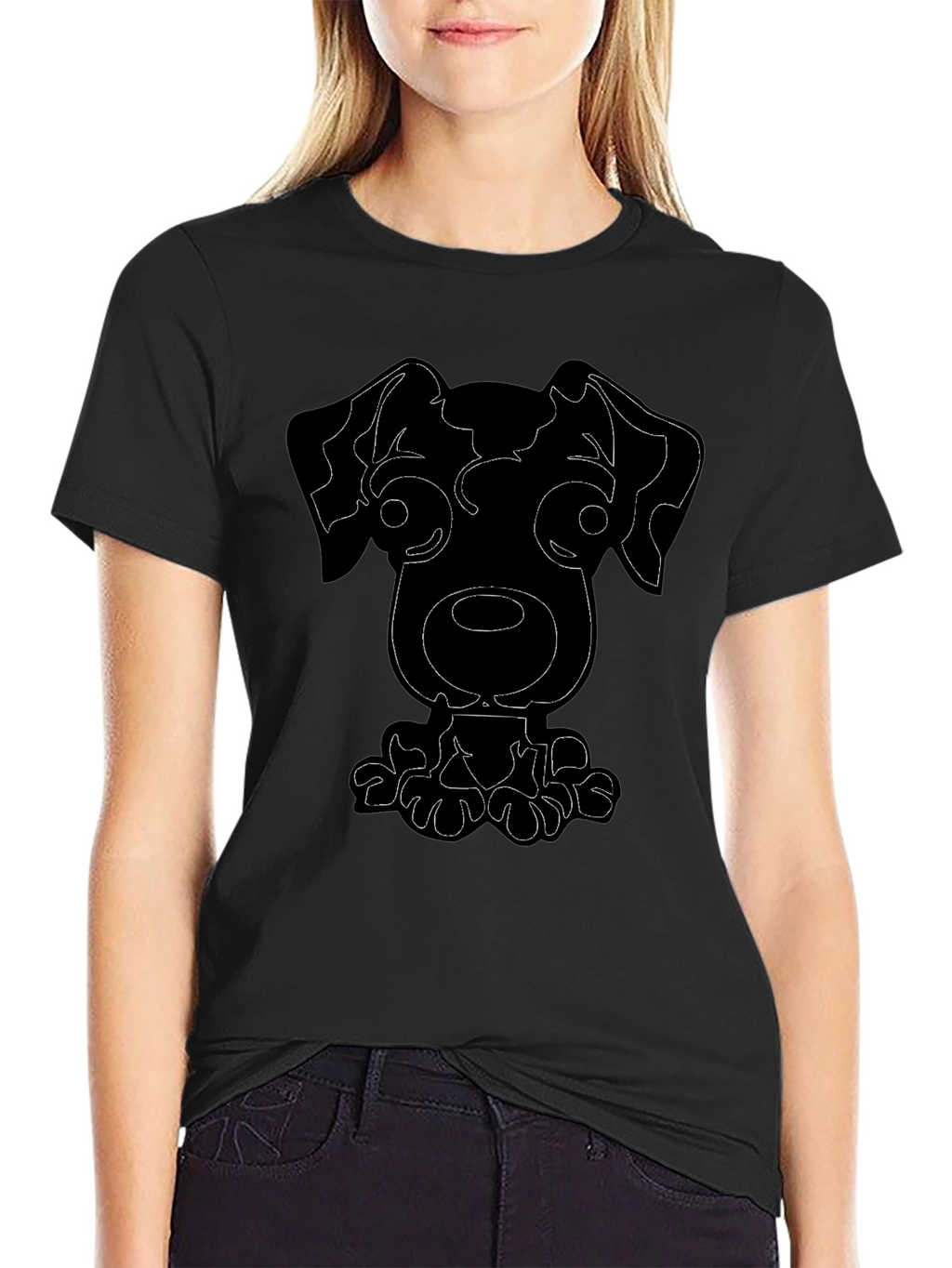 Dog Outline Graphic Tee - Casual Black T-Shirt